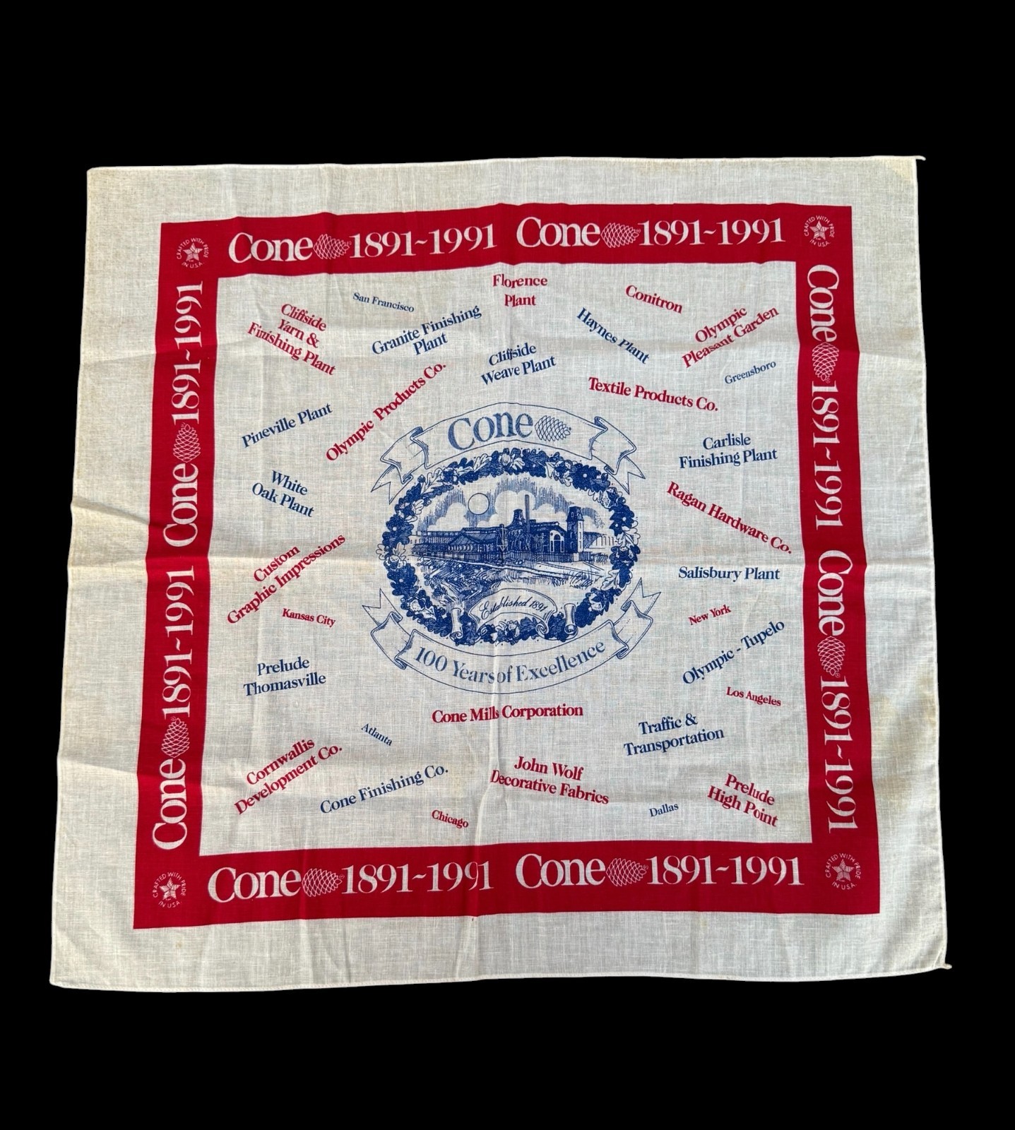 RARE - 1991 Cone Mills 100th Anniversary Bandana - Sample Piece Never Produced