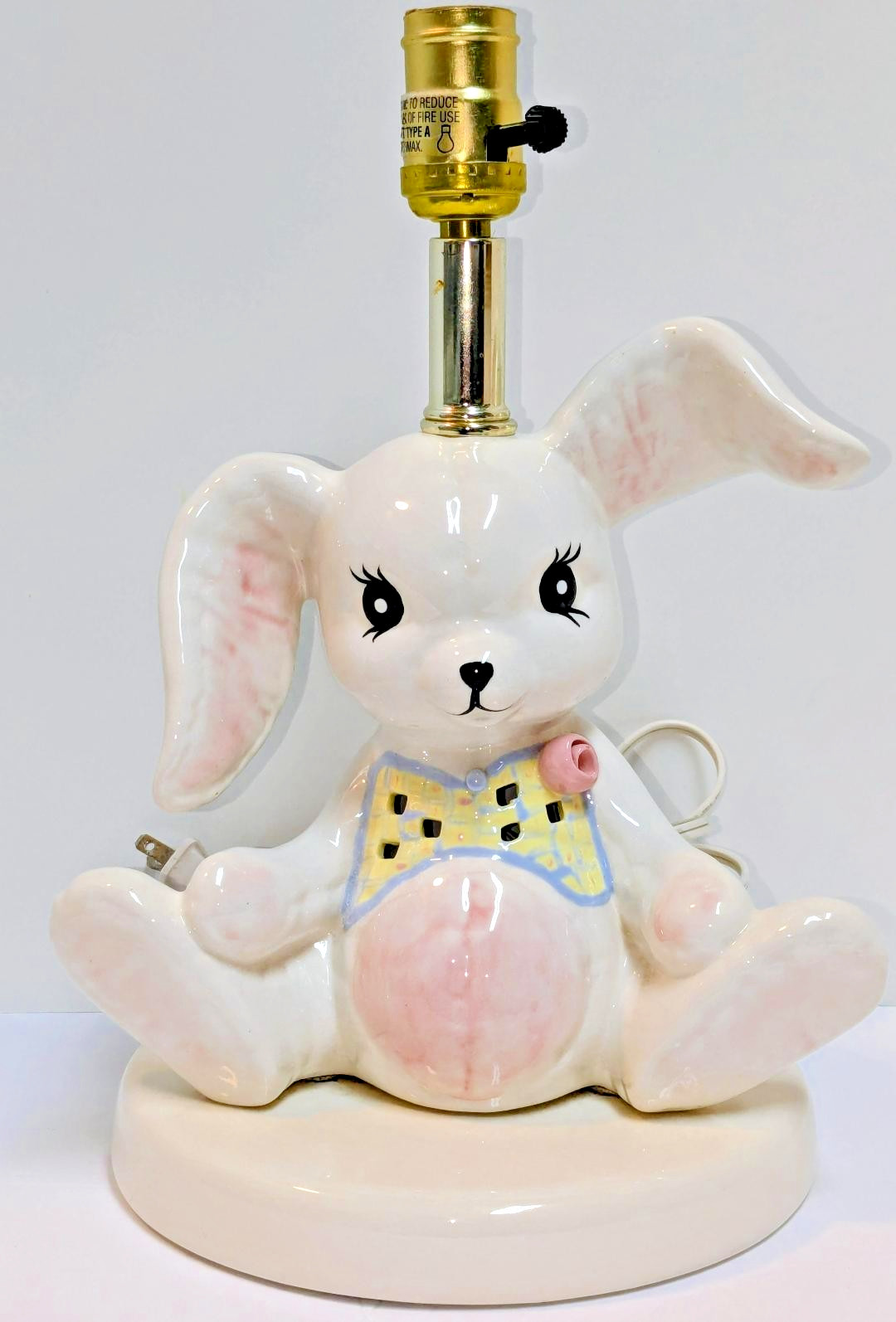 Ceramic Vintage Rabbit Bunny Flower Ribbon Glazed, by Betlar Inc. 13.5\