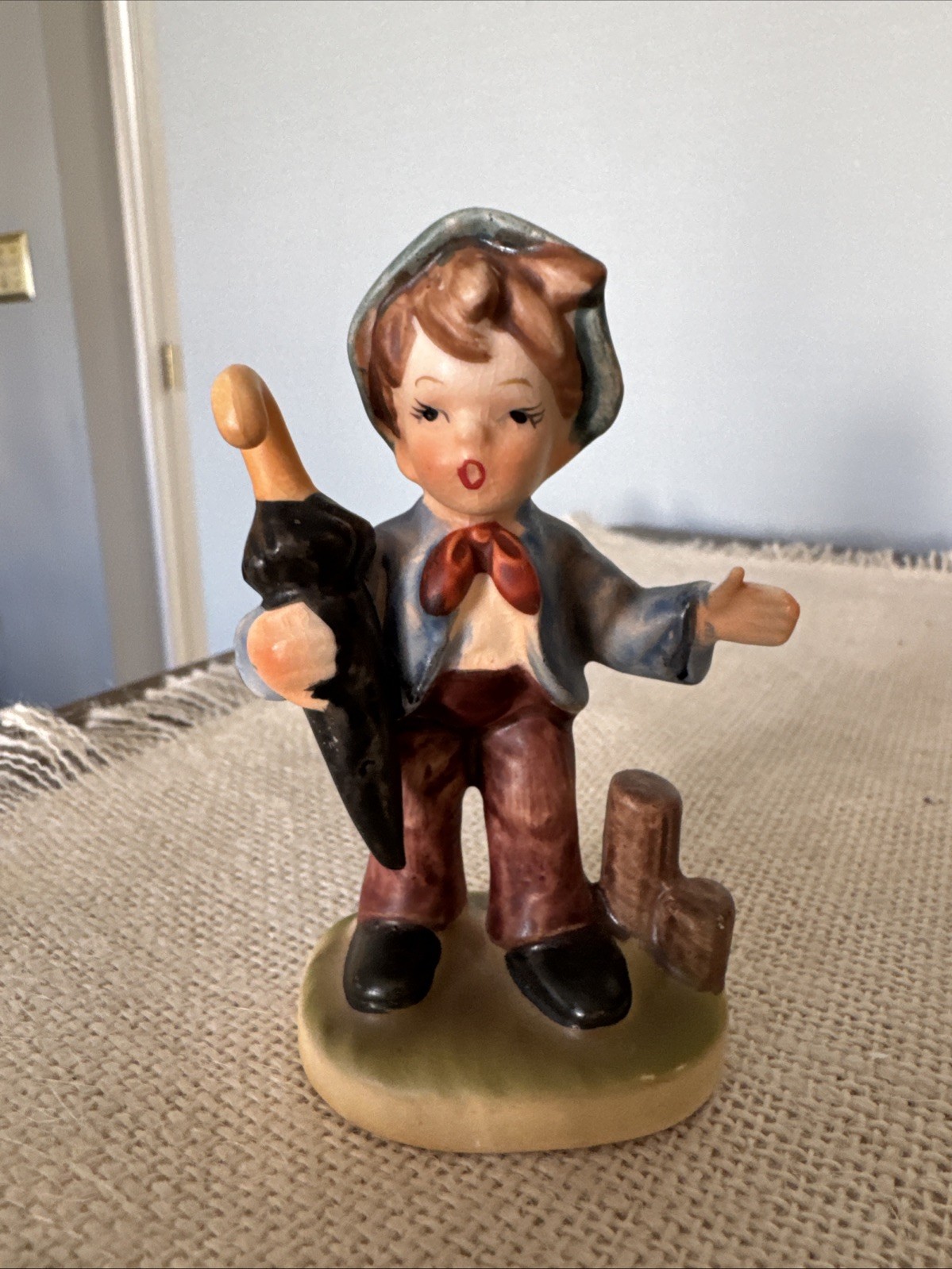 Vintage Inarco Boy with Umbrella Figurine Japan Ceramic