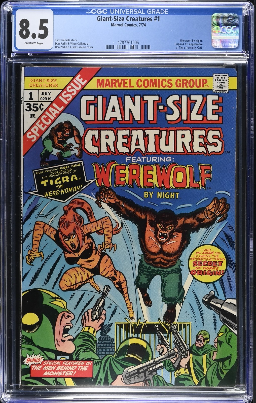 🐯 Giant-Size Creatures #1 CGC 8.5 OW Marvel 1974 Origin & 1st Appearance Tigra