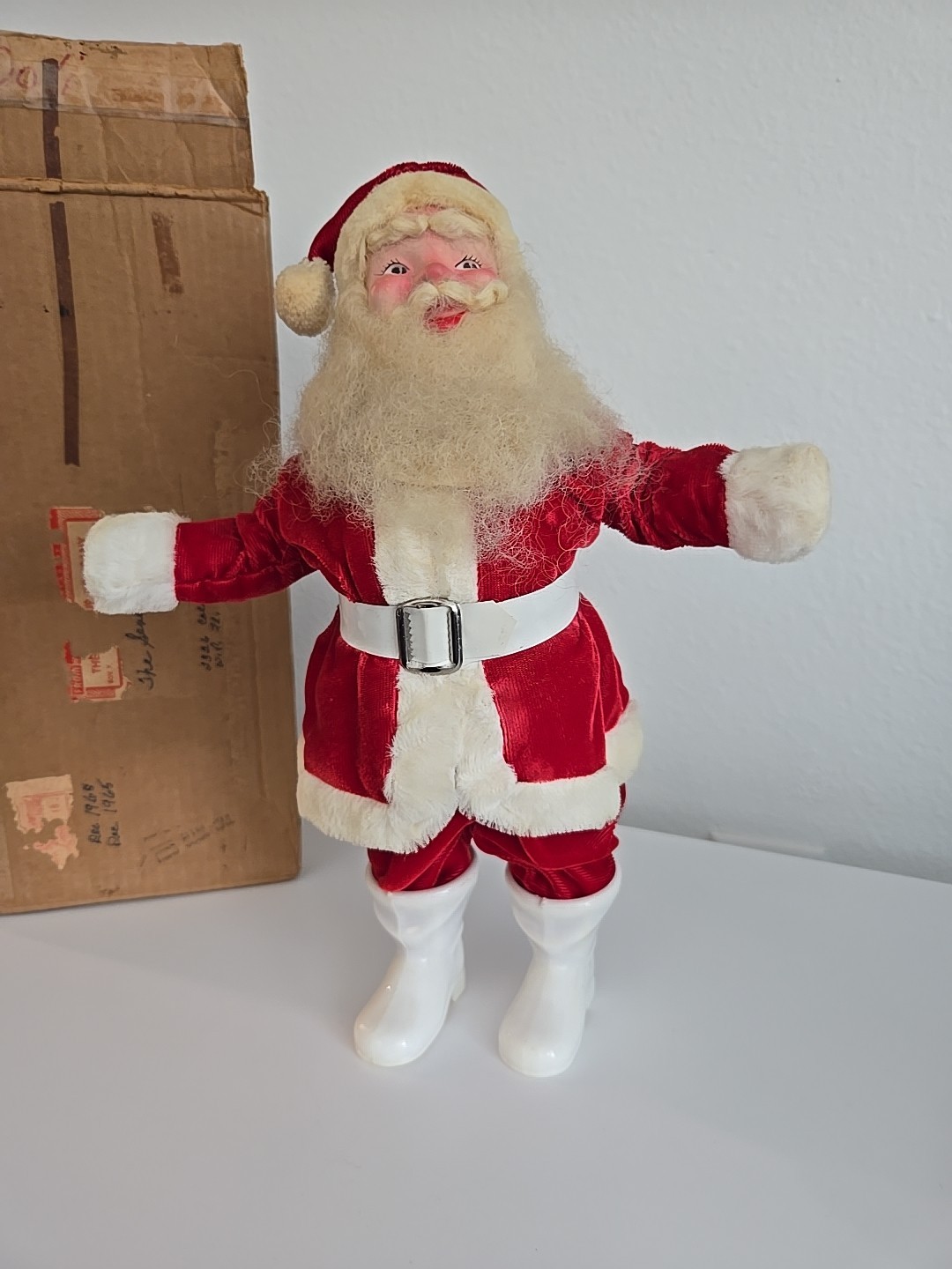 VINTAGE 1950's DISPLAY Harold Gale Santa Claus 14”  W/ ORIGINAL 7 UP MAILING BOX