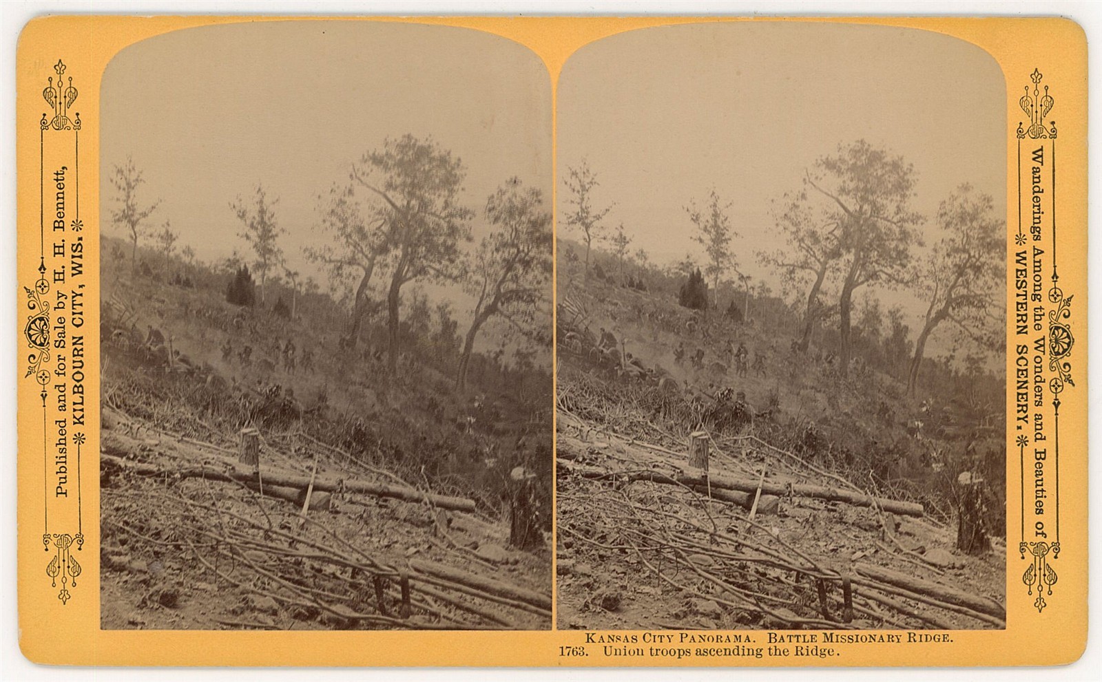 CIVIL WAR STEREOVIEW - Kansas City Cyclorama - Battle Missionary Ridge - Bennett