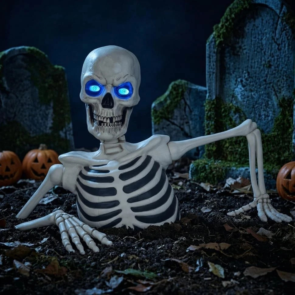Giant Halloween Skeleton Outdoor Yard Decor, Ground Breaking Skeleton LED Eyes