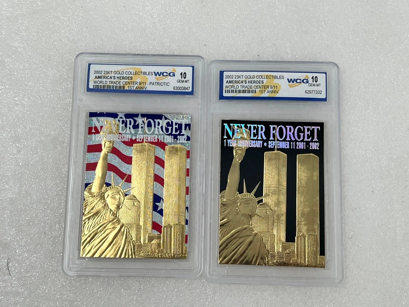 2 ~ 2002 23 Kt Gold Card World Trade Center 9/11 1 st Anniv. Heroes NEVER FORGET