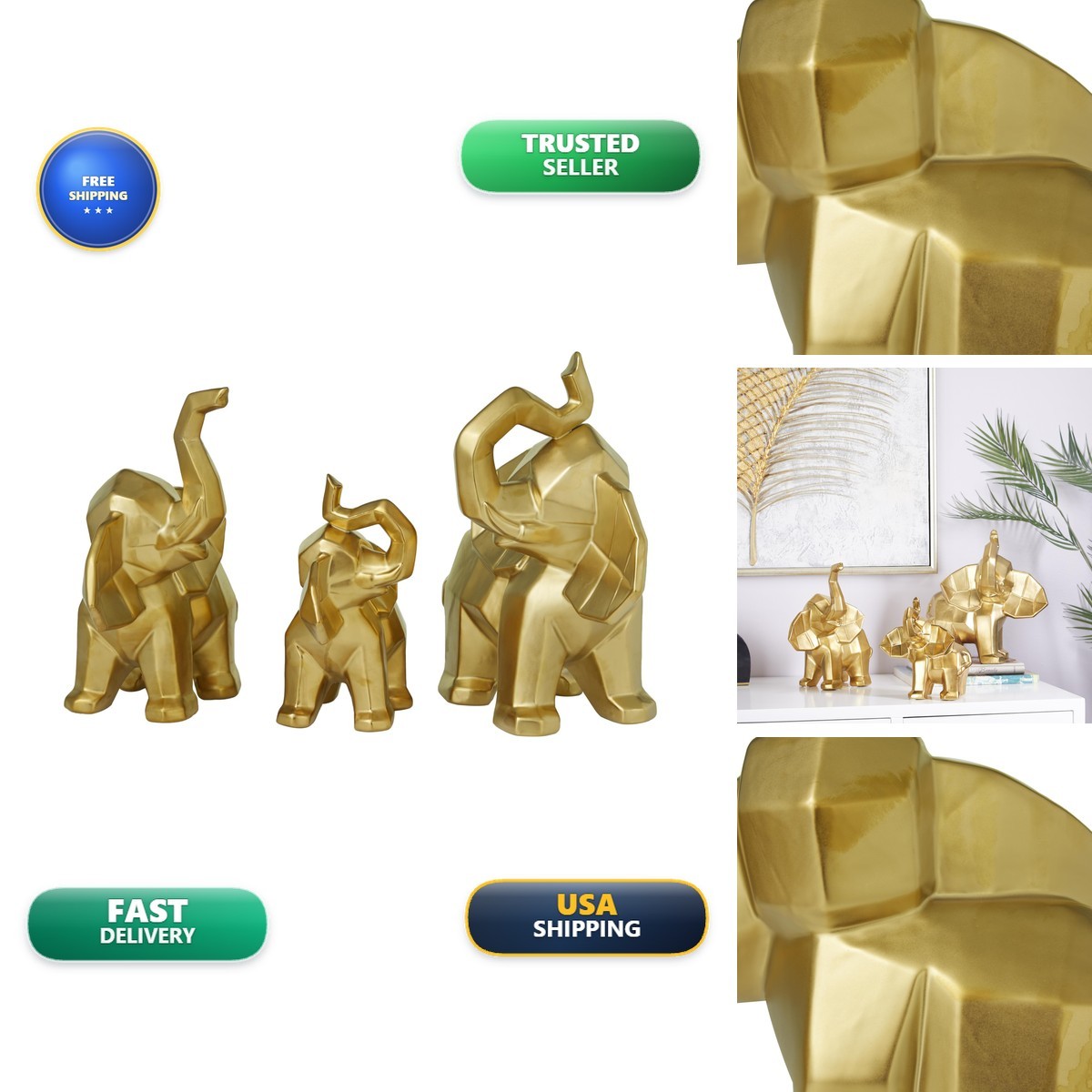 Deco 79 Porcelain Ceramic Elephant Statue Set of 3 12