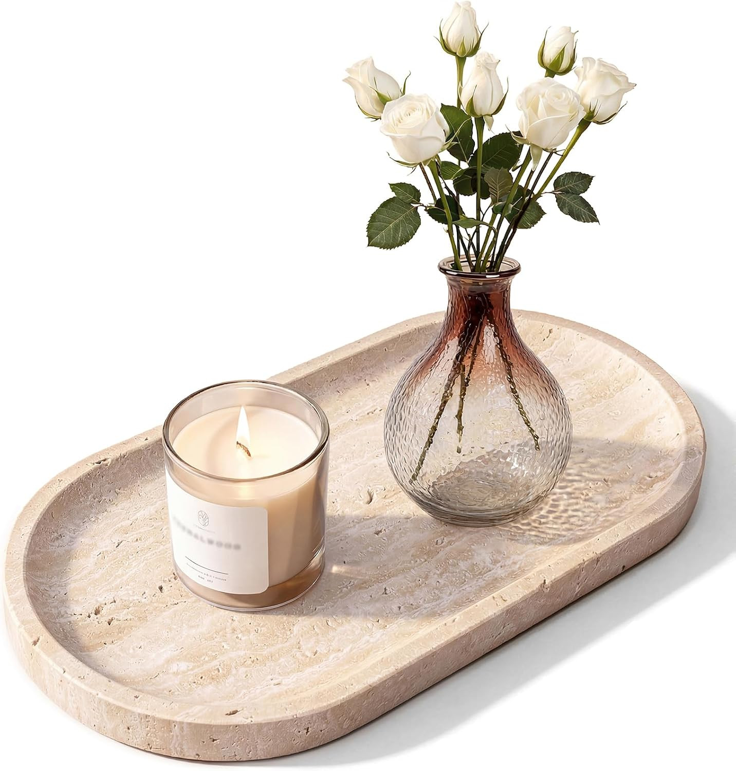 Natural Italian Travertine Tray Oval Decorative Marble Vanity Tray Natural Italian Travertine Tray Oval Decorative Marble Vanity Tray