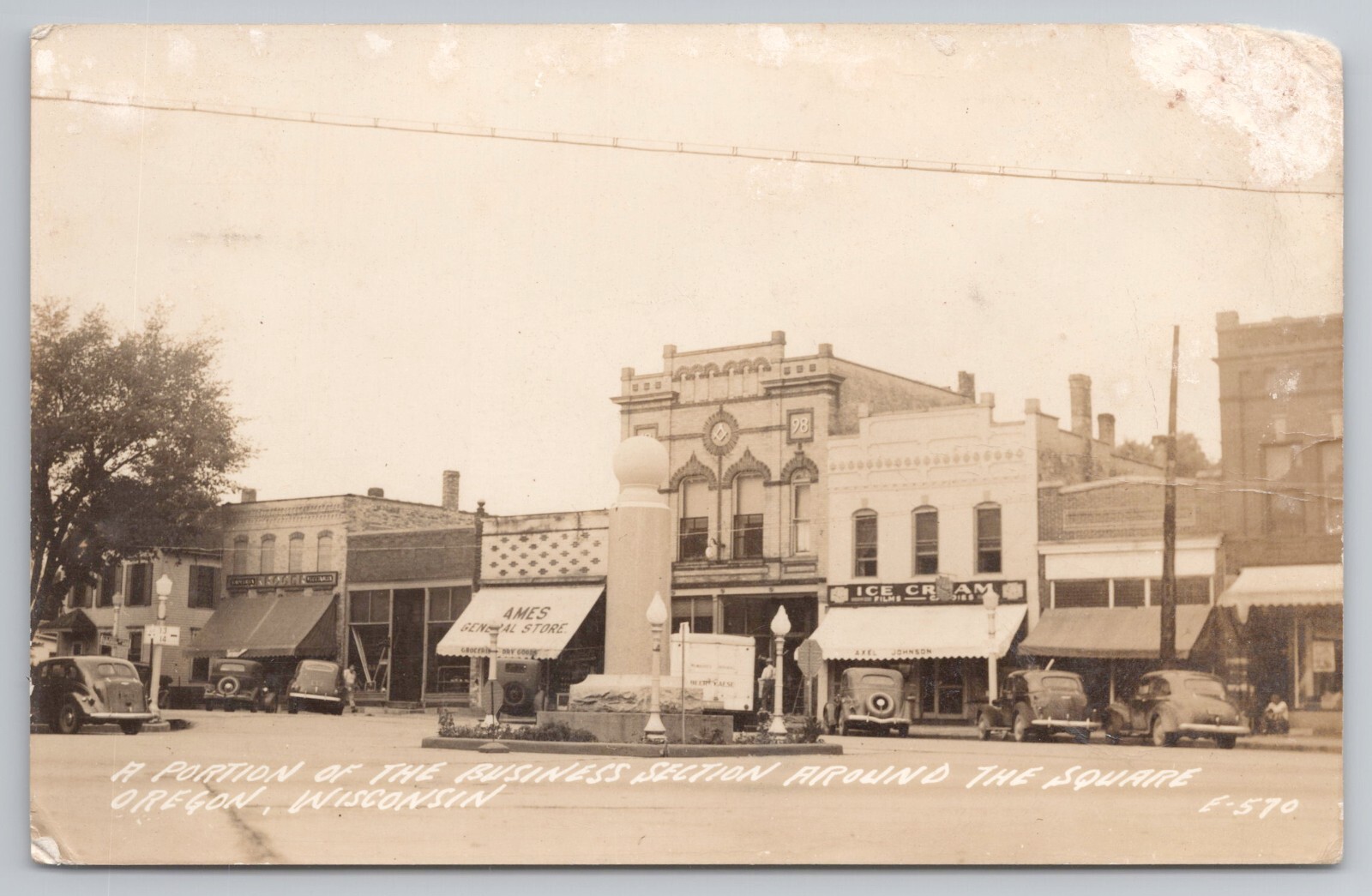 RPPC Downtown Oregon Wisconsin Ice Cream Shop Street Scene c1940s Postcard