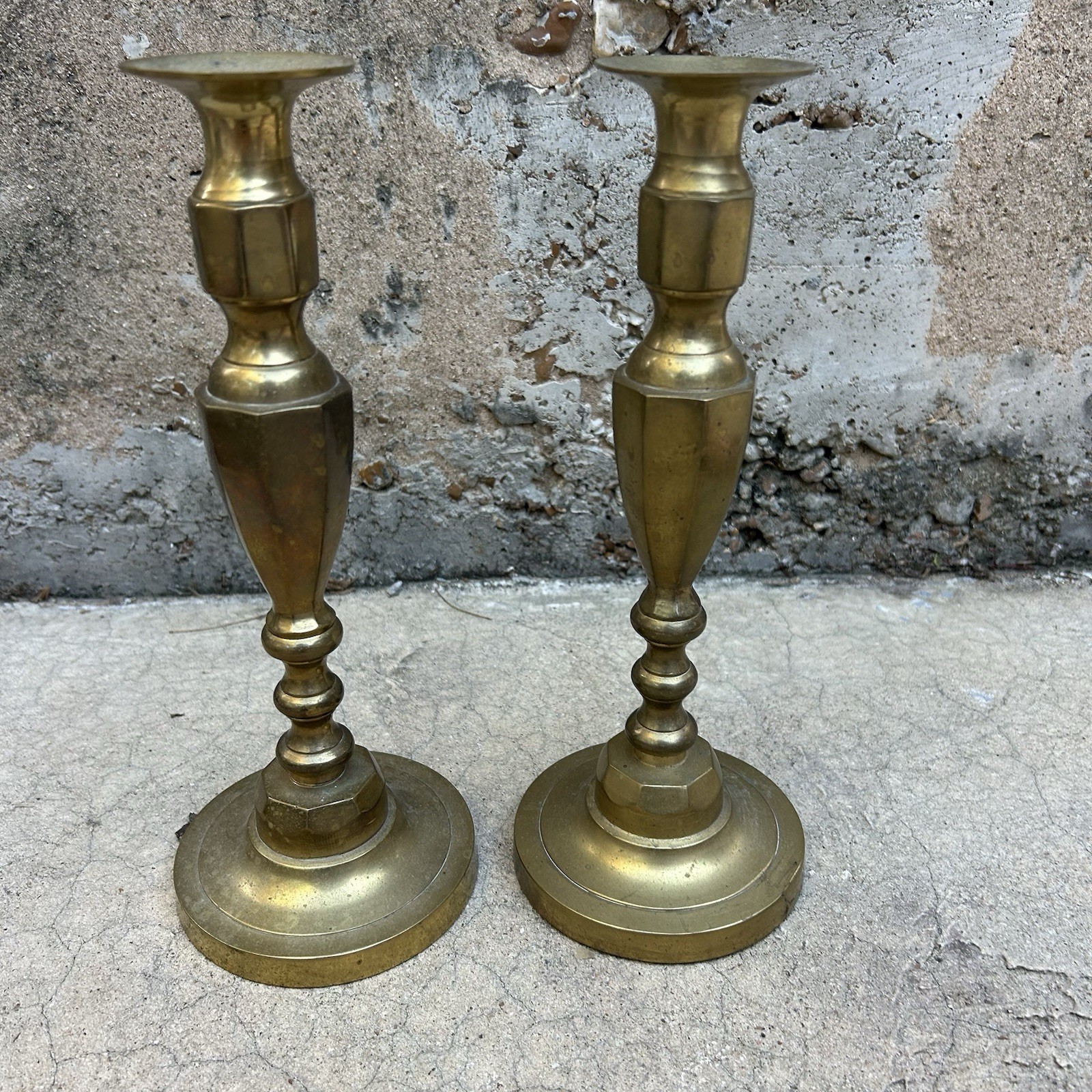 Vintage Solid Brass Candle Holders – Classic Heavy Pair – 9” Tall