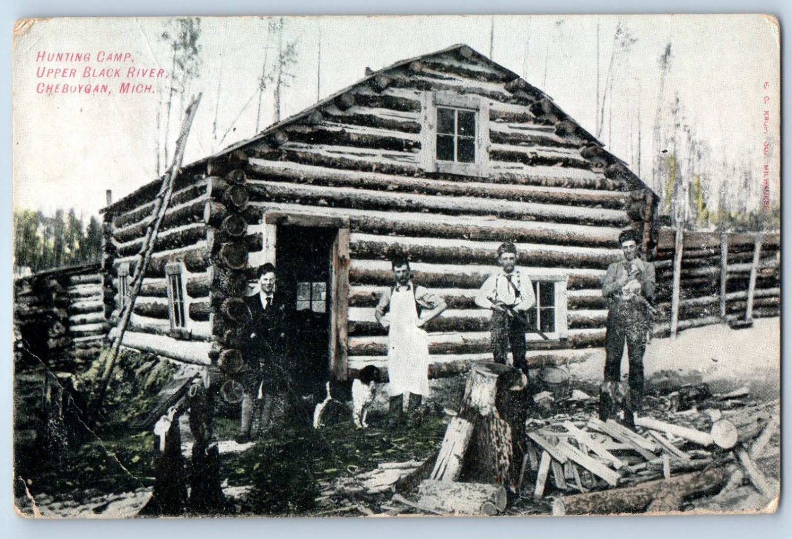 1909 Hunting Camp Upper Black River Cheboygan Michigan MI Antique Postcard