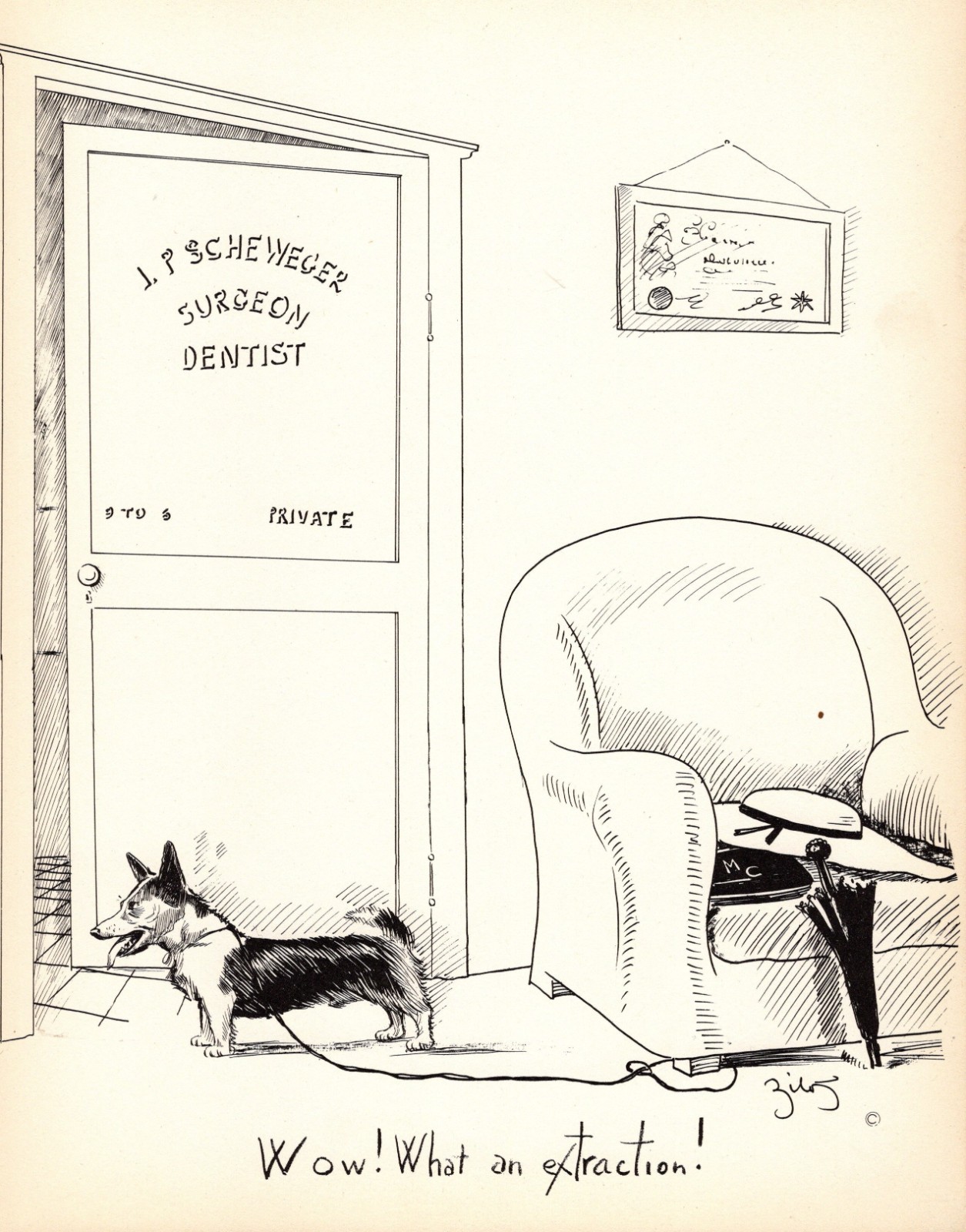 Humorous Vintage Corgi Print 1930s Corgi Illustration Art by Zito 7118n