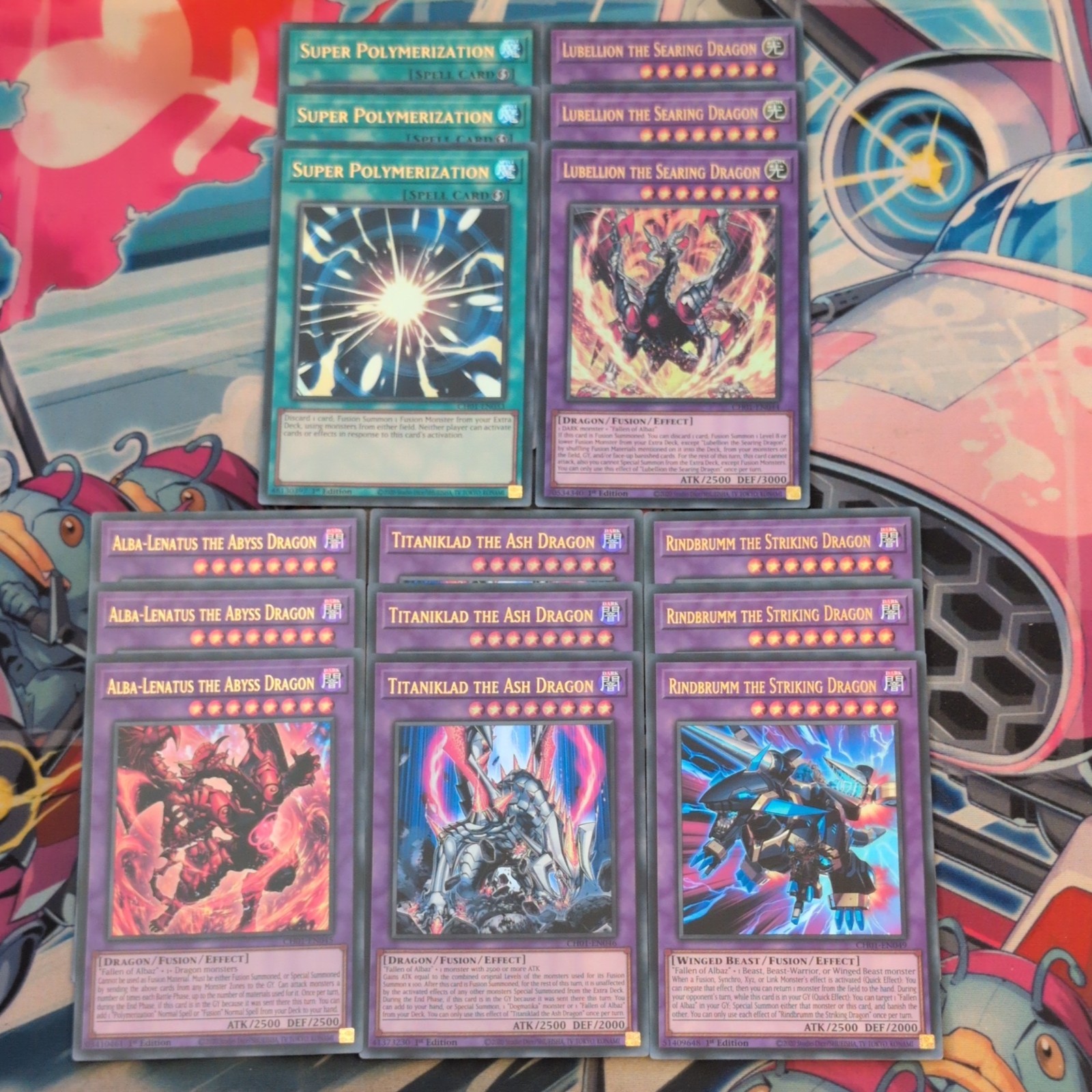 3 x Super Polymerization CH01-EN033 & 12cd CH01 Ultra Fusion Dragon bundle Mint 
