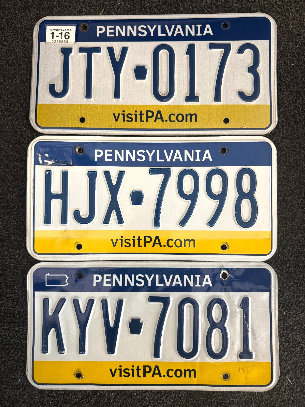 3 Pennsylvania License Plates JTY0173 HJX7998 KYV7081  Expired Collect Specialty