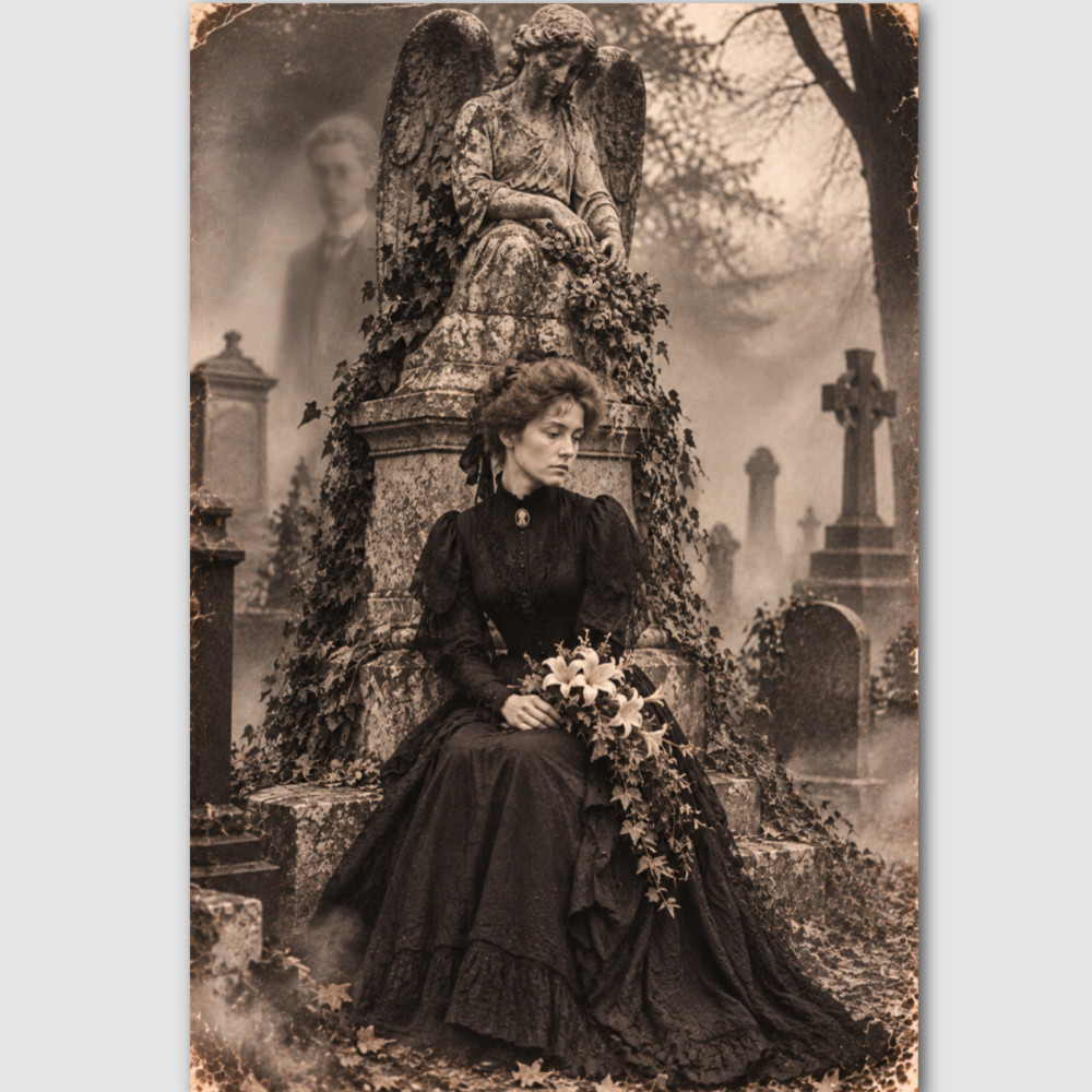 Creepy Haunted Ghost Cemetery Photo Print Victorian Vintage Spirit Photograph 65