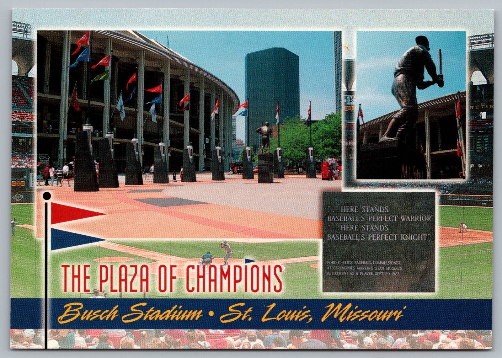 St Louis MO Busch Stadium Plaza of Champions Stan Musial Statue Vtg Postcard P3
