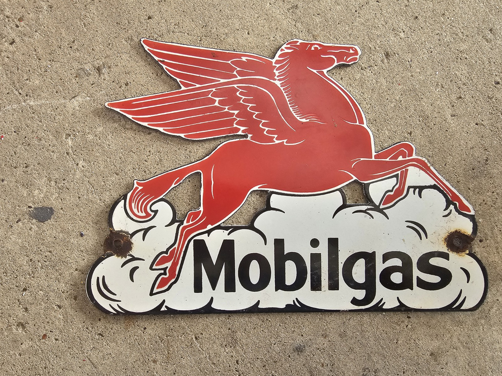 VINTAGE MOBILGAS PEGASUS PORCELAIN SIGN DEALERSHIP GAS STATION  12\