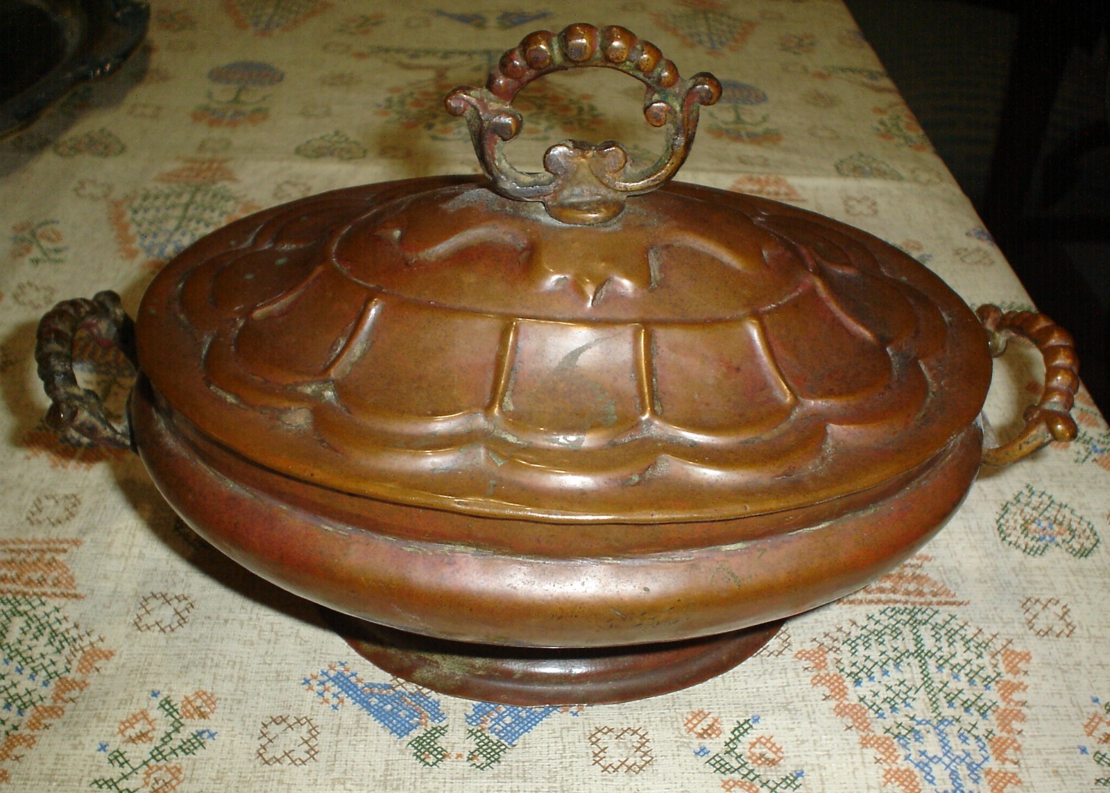 Antique Copper Vegetable Bowl and Cover