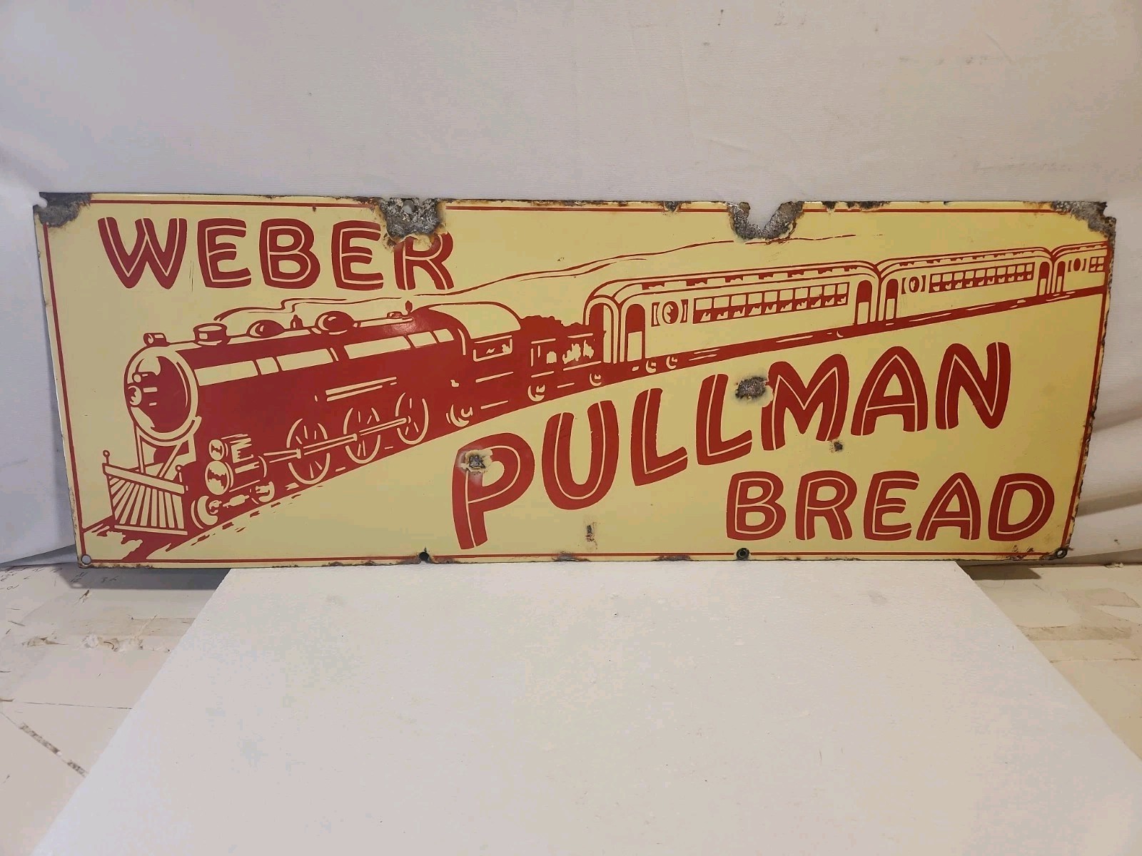 Circa 1910 Pullman Bread By Weber Porcelain Advertising Sign w/ Locomotive RARE