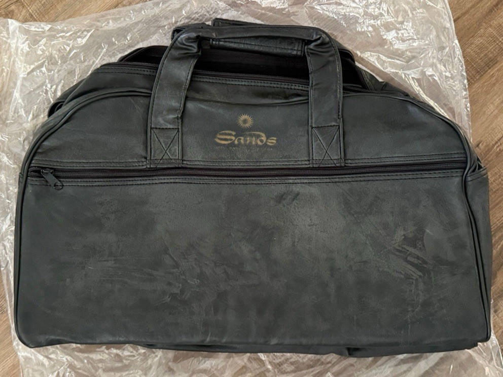 Vintage Sands Hotel & Casino Black Leather Duffel Bag (NOS)