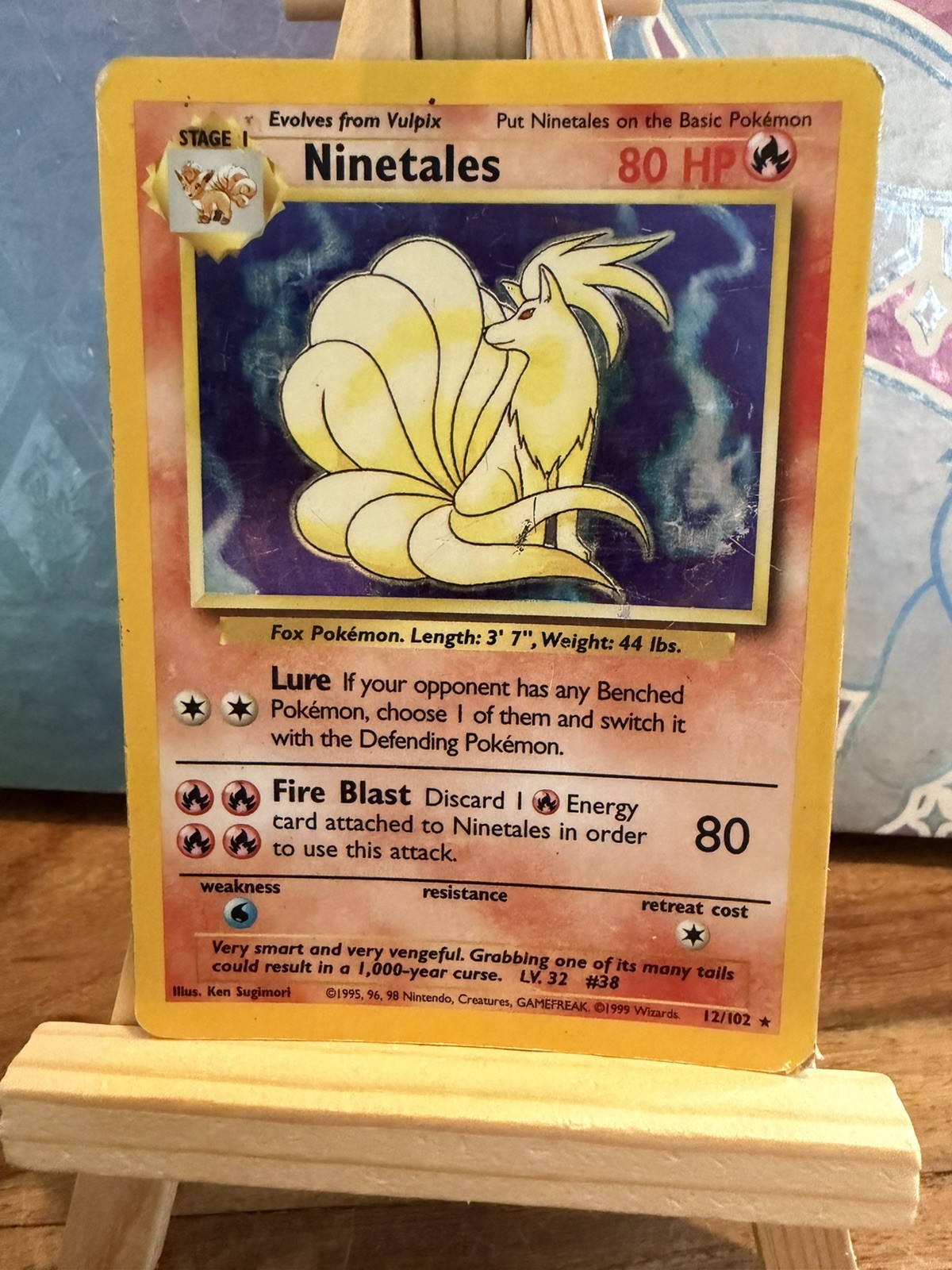 NINETALES 12/102 HOLO RARE BASE SET UNLIMITED POKEMON HEAVILY PLAYED