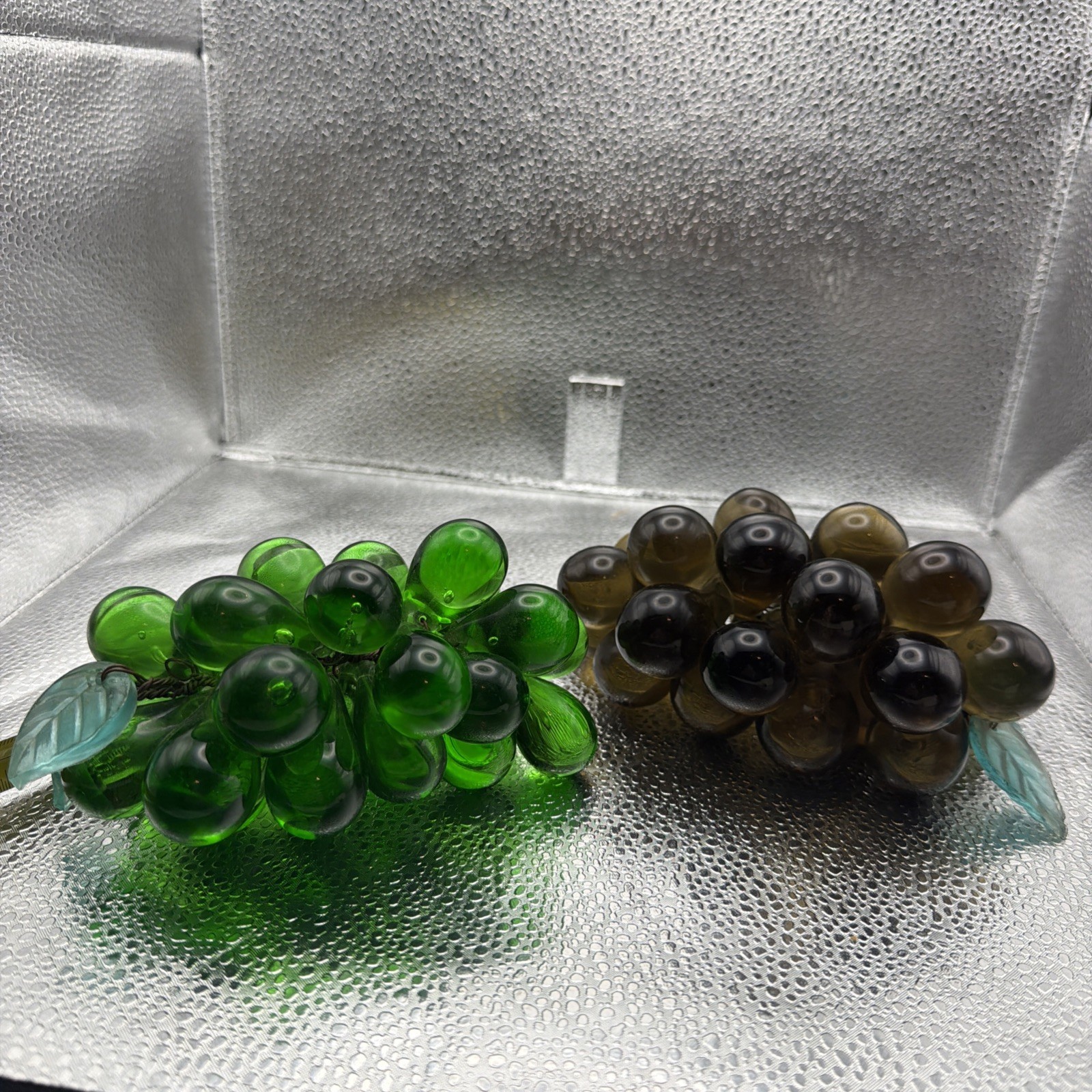 2 Vintage Mid Century Modern Lucite Resin Grape Clusters Amber Green Copper Wire