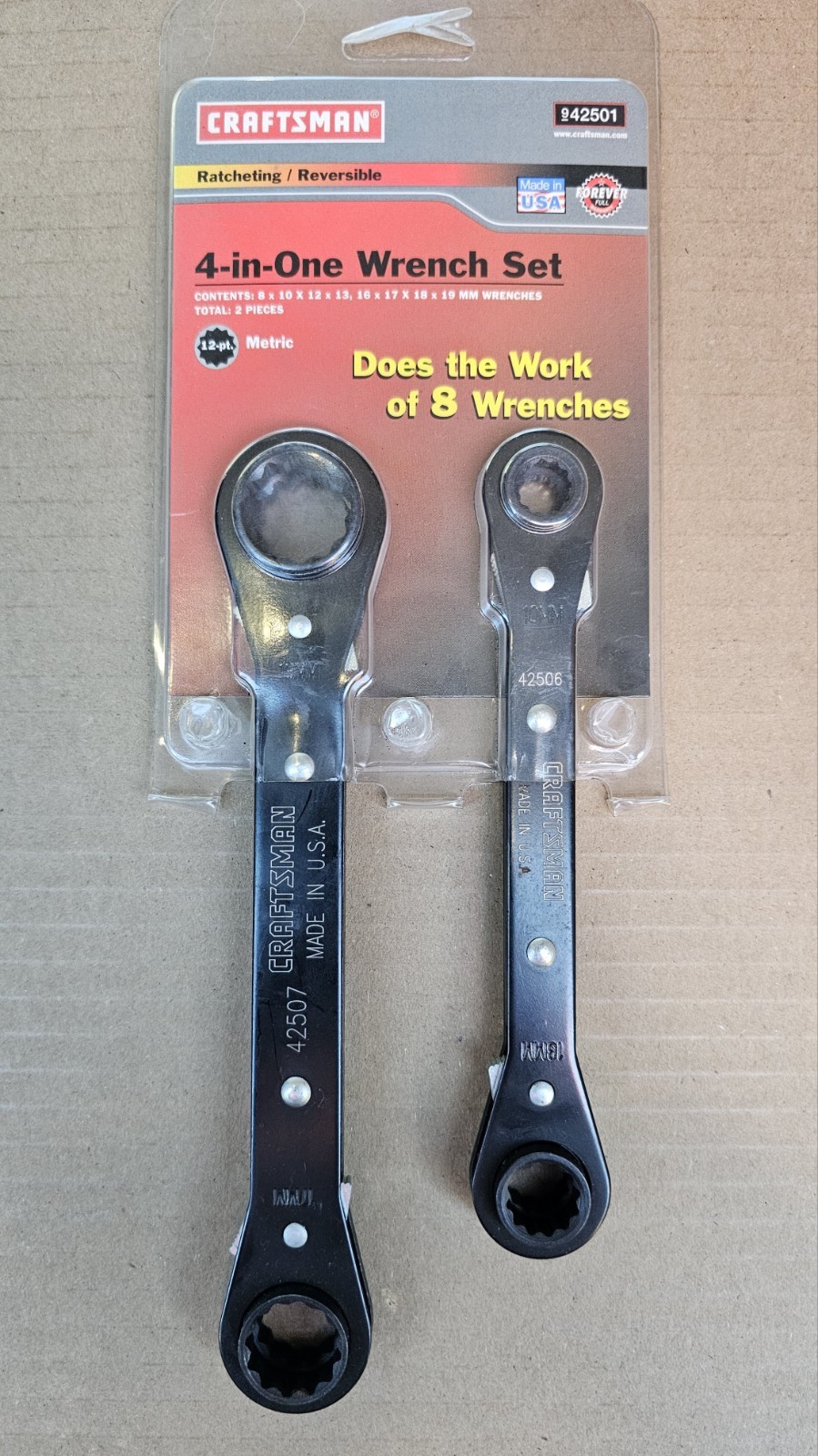 Sears Craftsman USA Nos 4-in-1 Metric Wrench Set 42501 Ratcheting Rev 