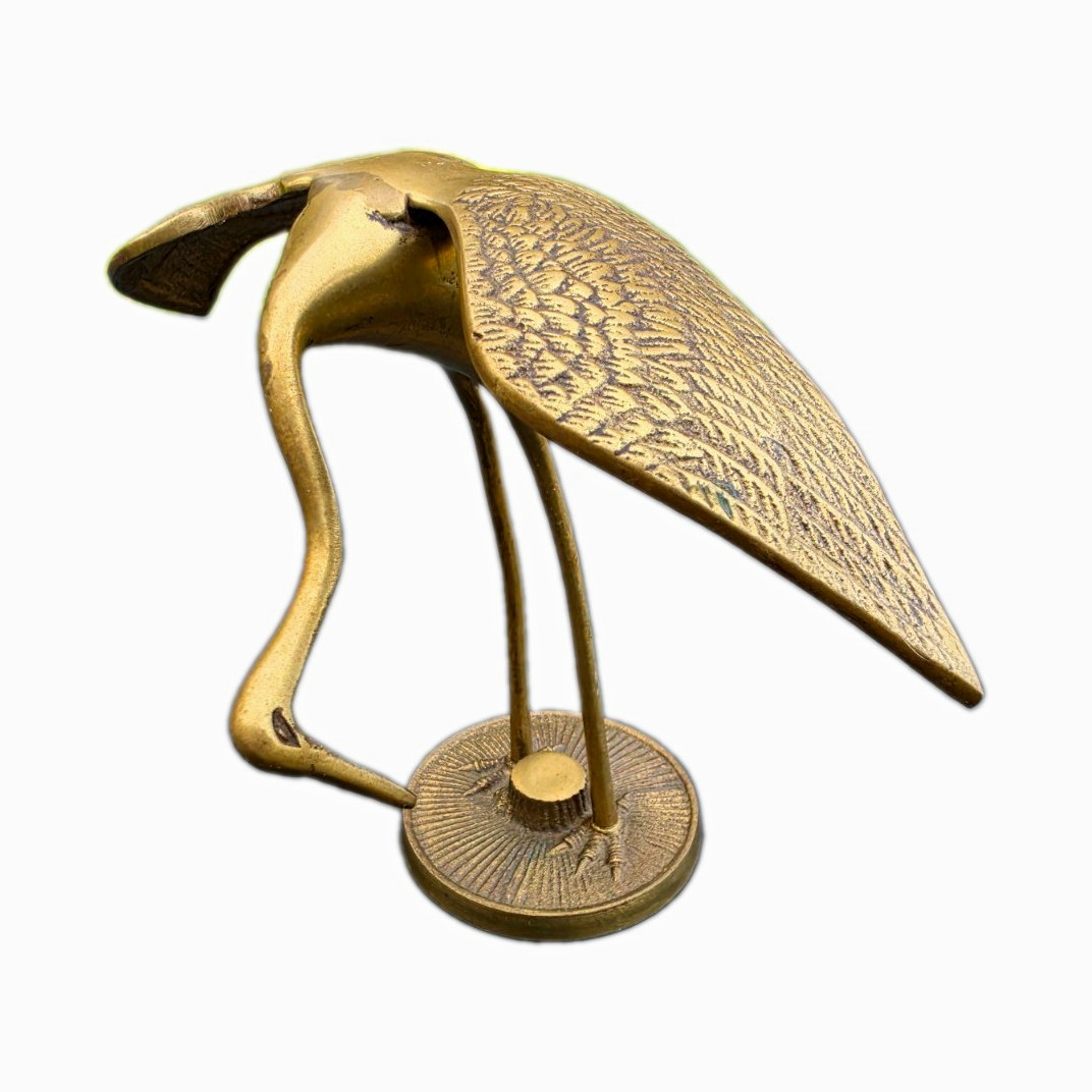 Vintage 1970s Leonard Brass Crane Statues - Matched Pair MCM Hollywood Regency