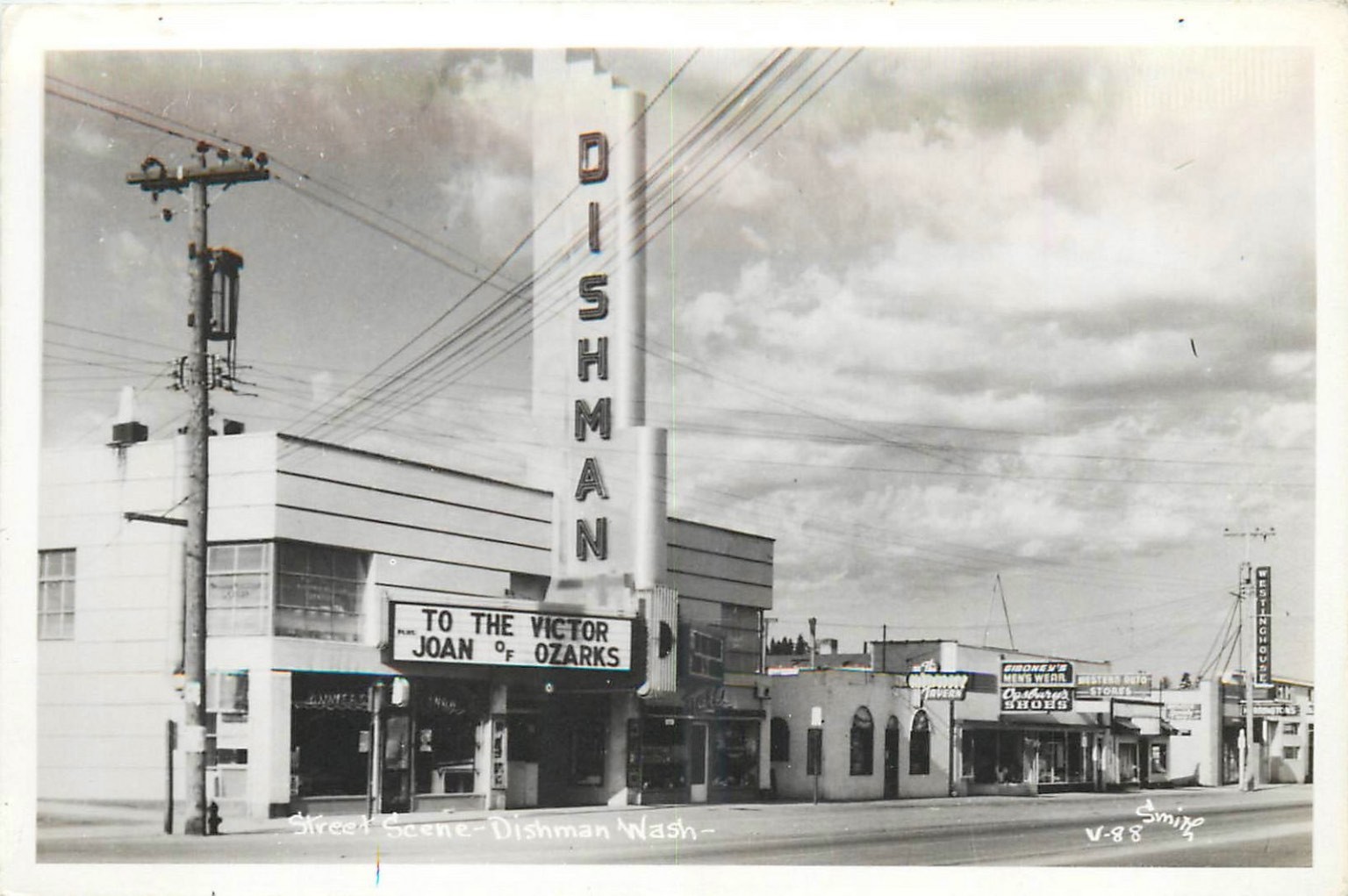 Vintage RPPC Dishman WA Theater Street Scene Joan of Ozarks 1940s Postcard