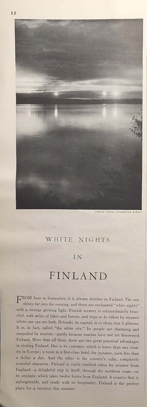 White Nights In Finland Summer Vacation Vintage Print Ad 1937