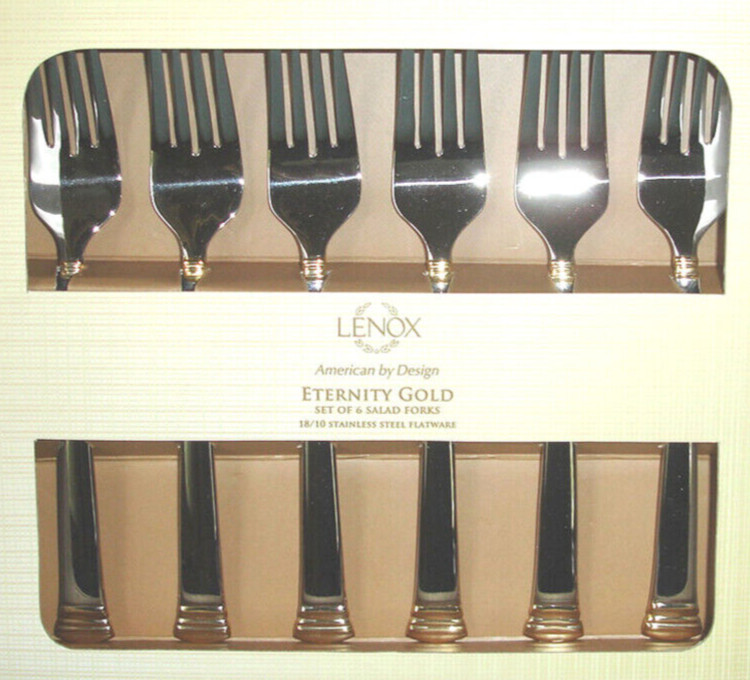 Lenox Eternity Gold Salad Forks Set of 6 Stainless Flatware New in Box
