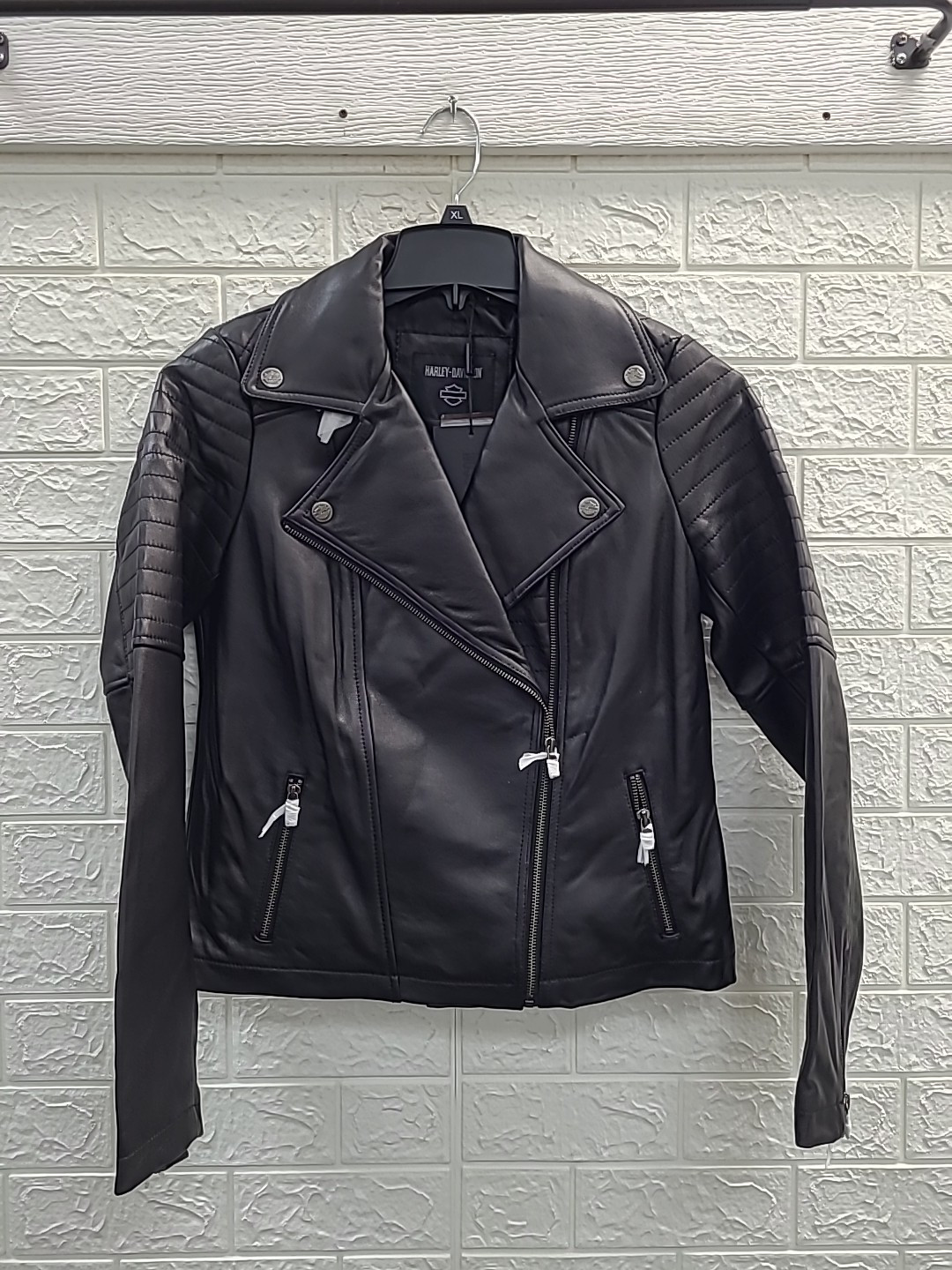 New Harley Davidson Classic Biker Debossed Leather Jacket Black Size Small