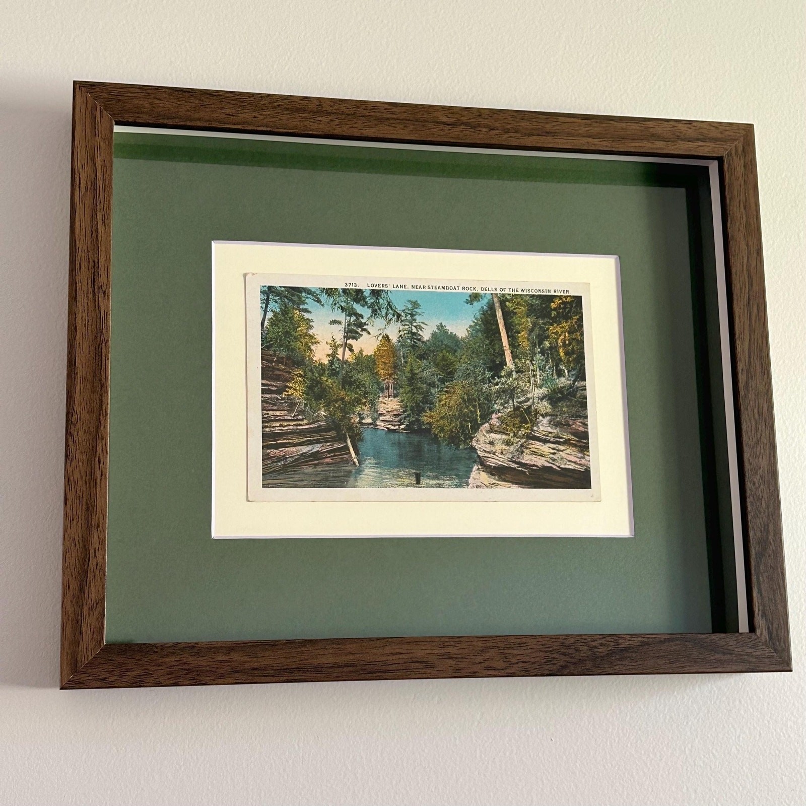 Vintage Wisconsin Dells Postcard Framed Wall Art 1920s Steamboat Rock Cabin