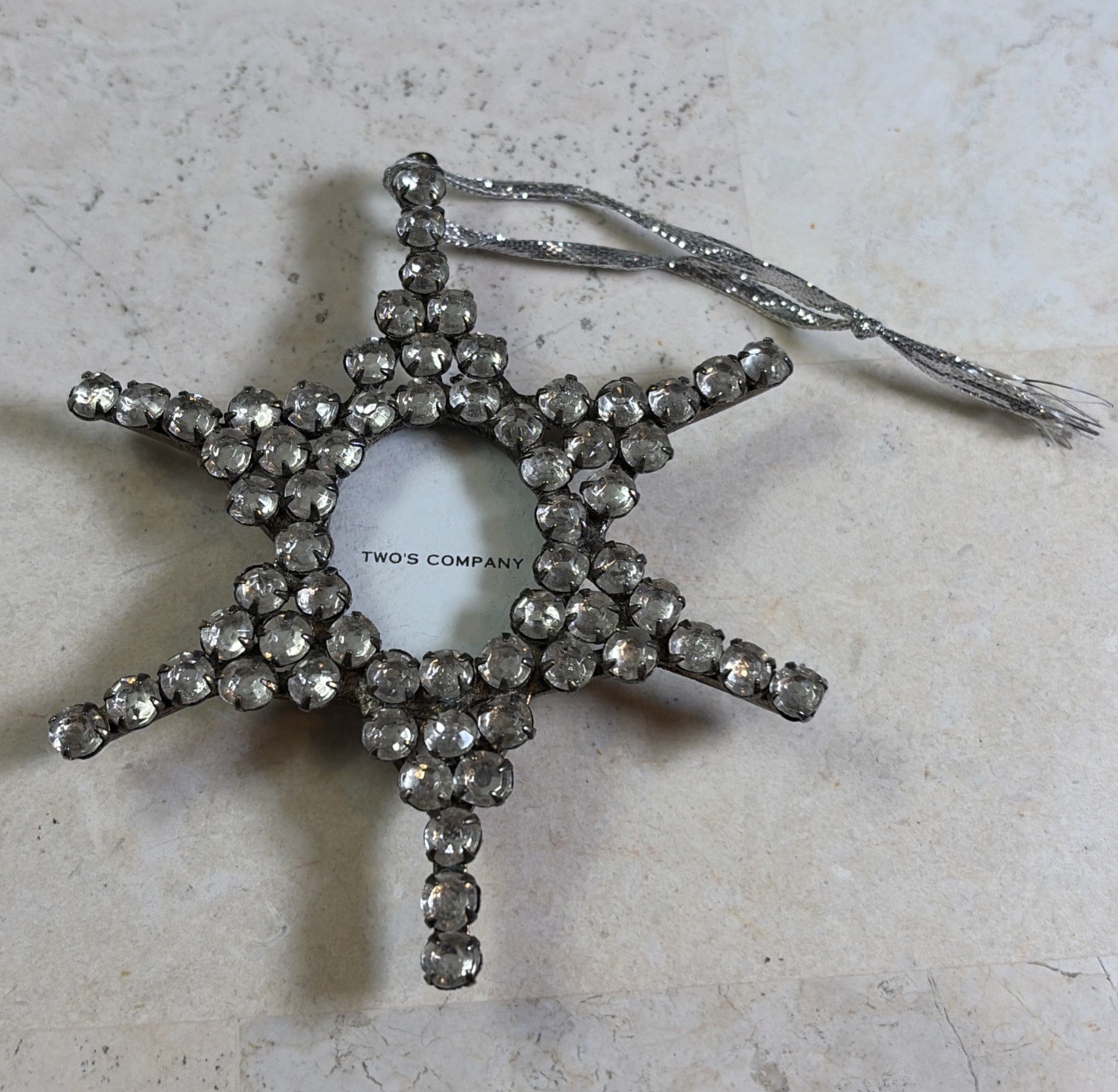 Vintage TWO'S COMPANY Silver Plated Jeweled/Rhinestone Snowflake Ornament Frame