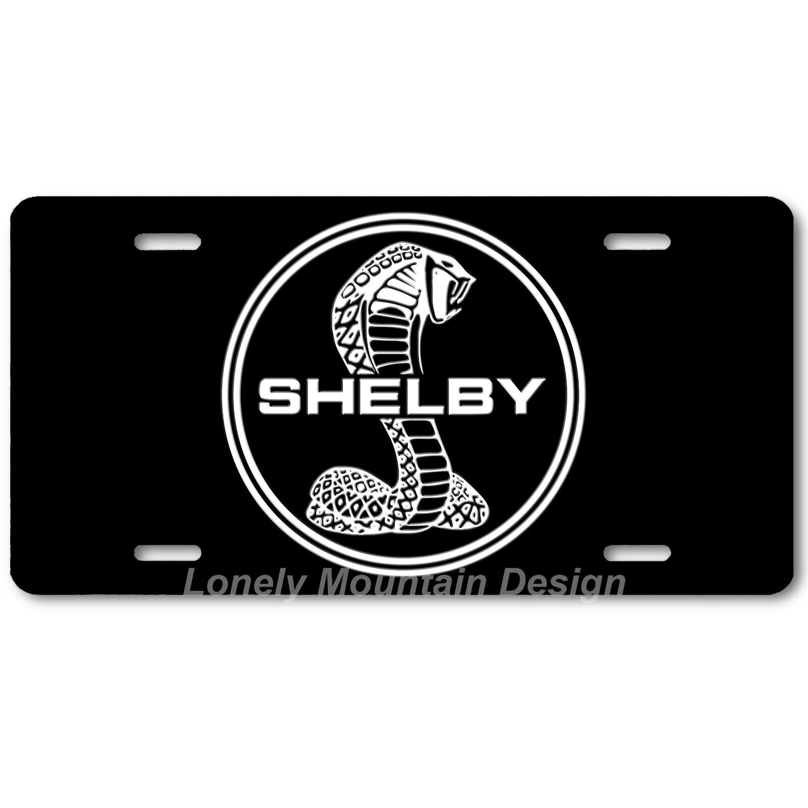 Shelby Cobra Inspired Art White on Black FLAT Aluminum Novelty License Tag Plate