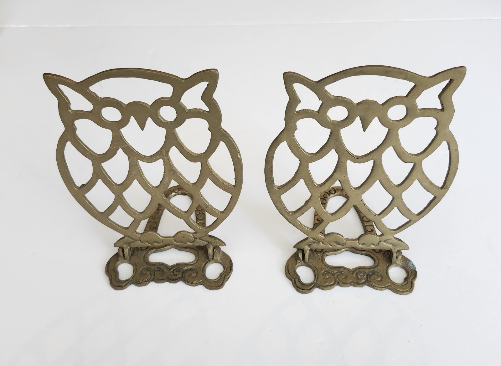 Vintage 1970s Brass Owl Bookends Pair - Set of 2 Made in Taiwan
