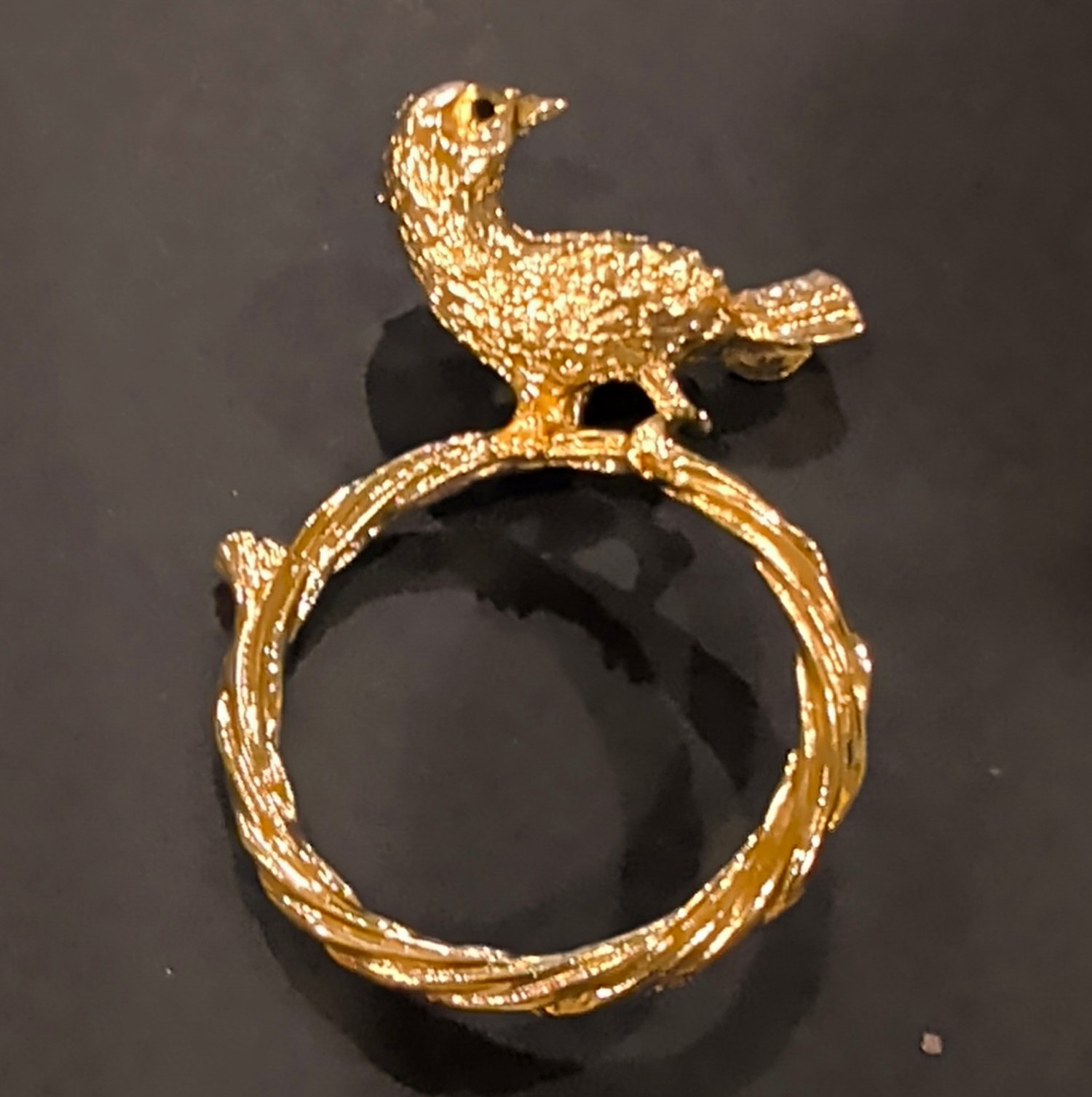 Gold Tone Bird Twig Napkin Holders Clear Crystal tail black crystal eyes  LOT/39