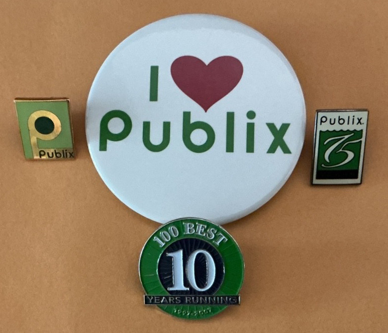 Publix Super Market Vintage Employee pin Lot of 4 /we’re shopping is a pleasure
