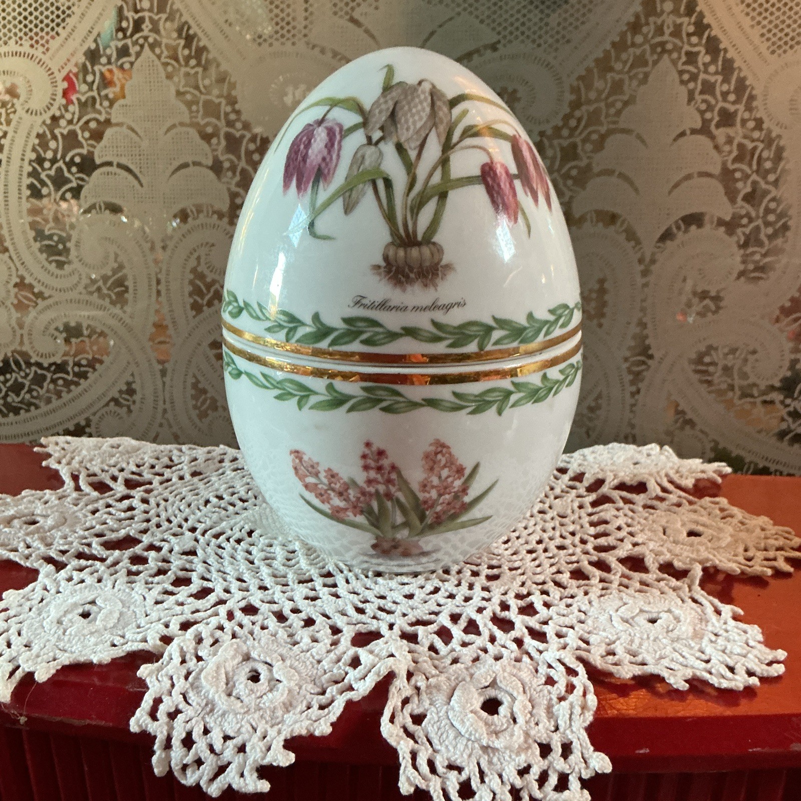This Royal Copenhagen porcelain Fritillaria large standing Easter egg