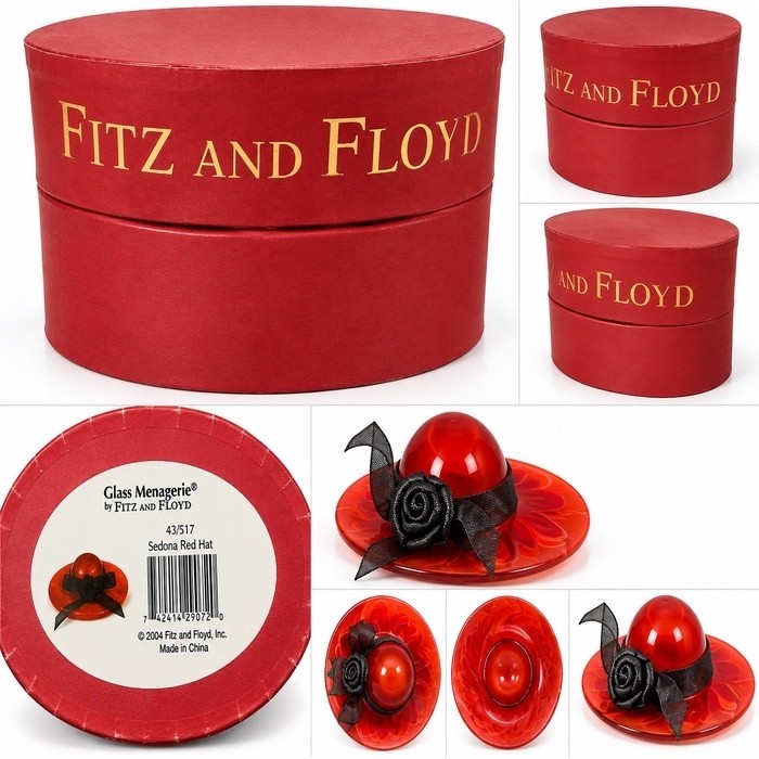 Fitz & Floyd Glass Menagerie Sedona Red Hat 43/517 Art Glass 2004 w/ Box