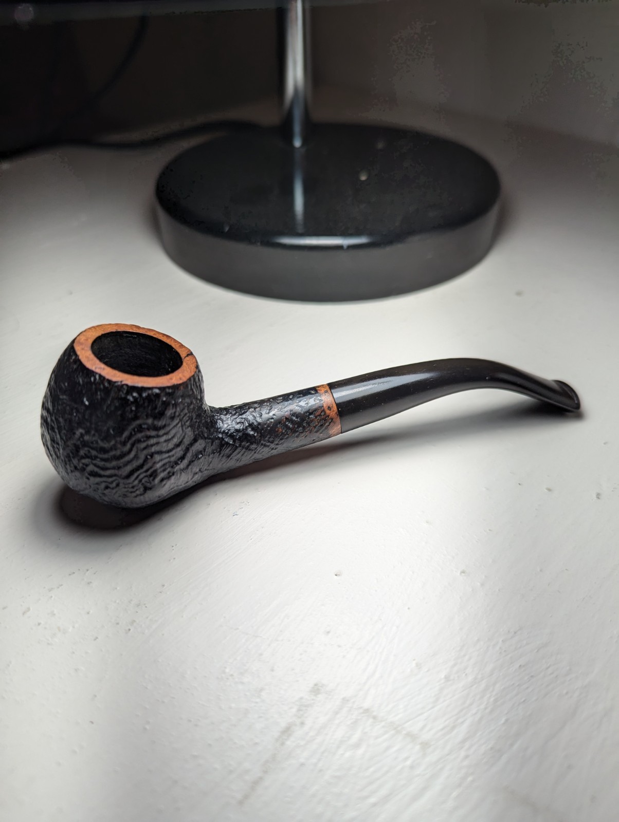 Restored Rusticated Bent Billiard Estate Briar Italian Tobacco Pipe