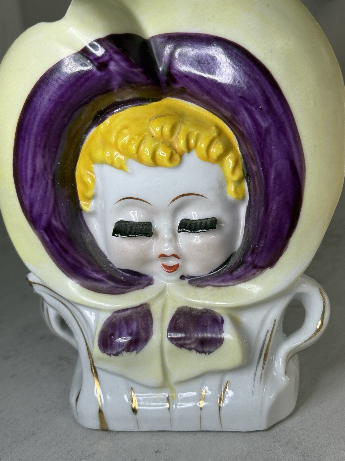 MCM Anthropomorphic Flower Girl Figurine Wall Pocket Planter Vase Japan Vintage