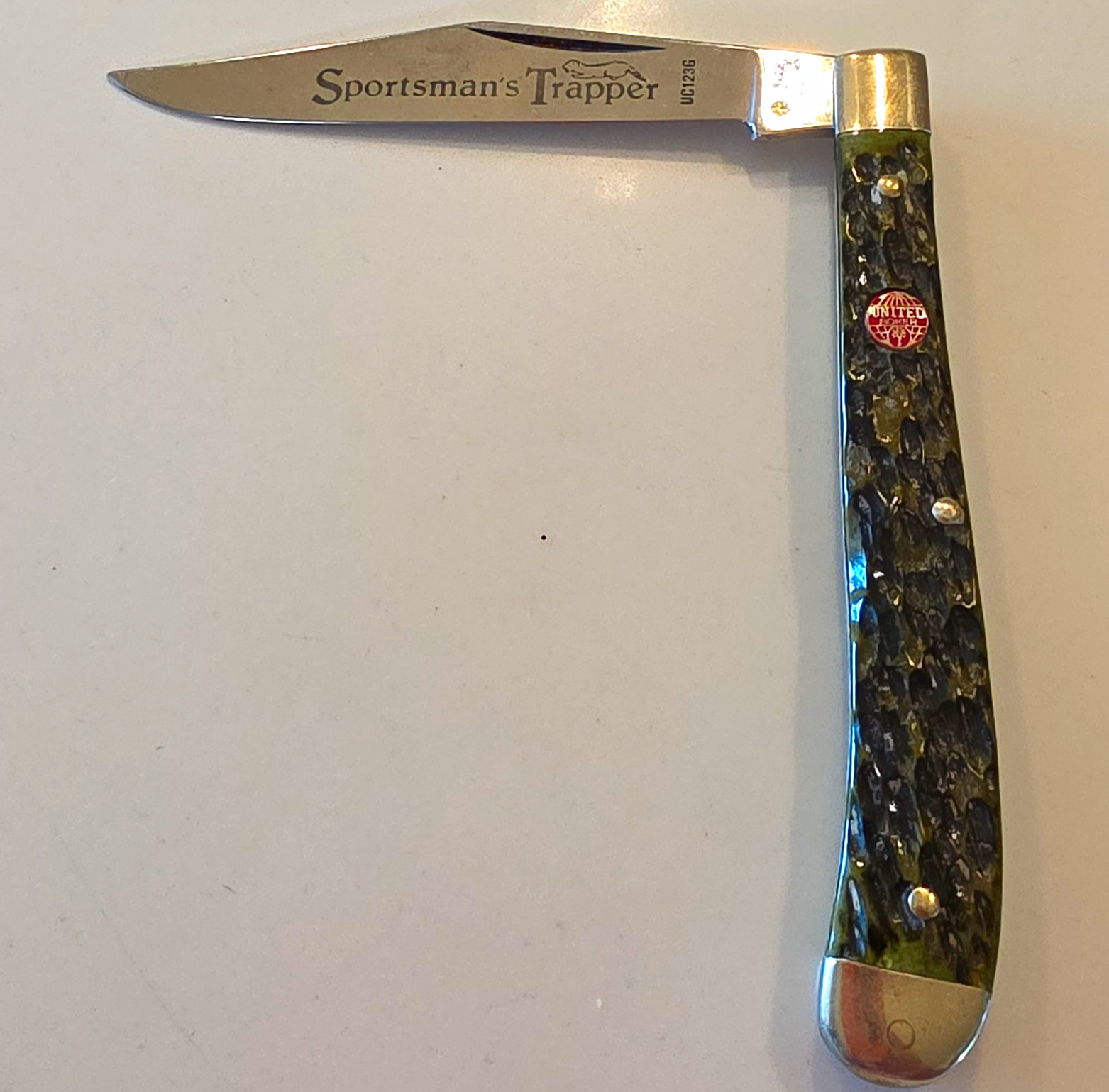 United Boker Sportsman\'s Trapper UC123G Slipjoint Pocketknife Green Bone Handle
