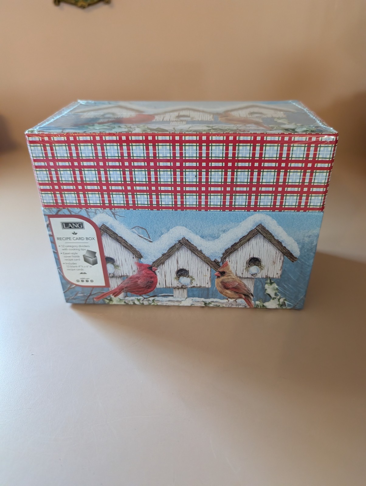 Lang~ Cardinal Birdhouse Recipe Card Box/Easel ~ 12 Blank Cards/Cooking Tips/NEW