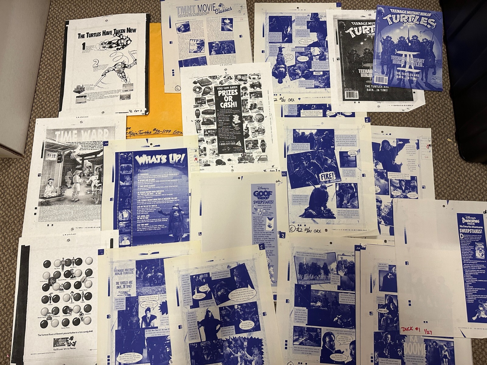 1993 Spring Teenage Mutant Ninja Turtles Magazine Original Proof Sheets Set