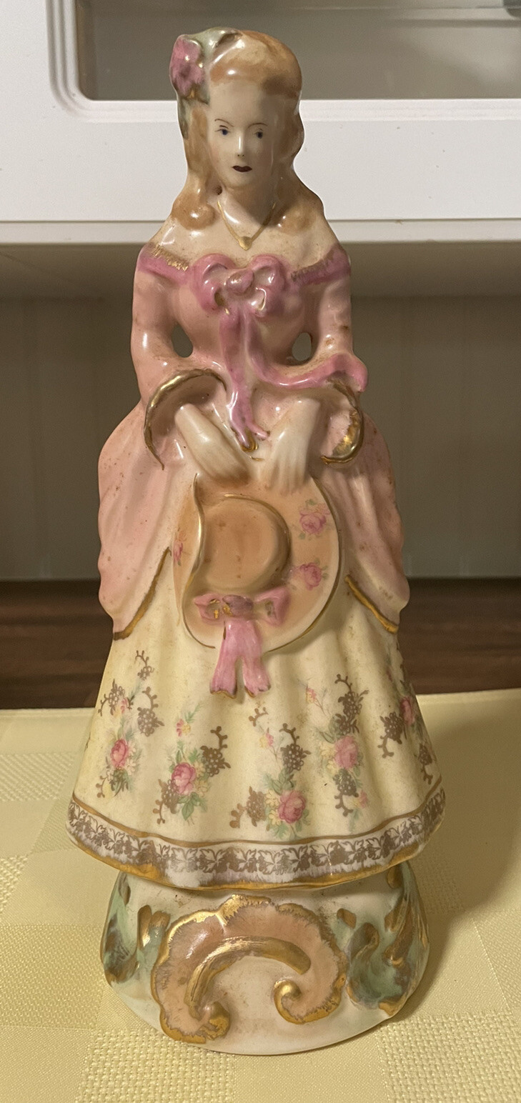 Late 19th - Early 20th Porcelain Victorian Woman Hand Painted Figurine 10 1/2”