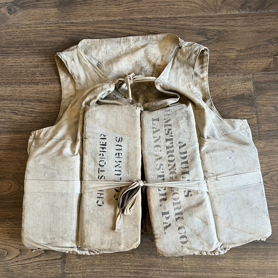 1930-40s WWII Era Armstrong Cork Life Preserver Jacket Vest Ties Chris Columbus