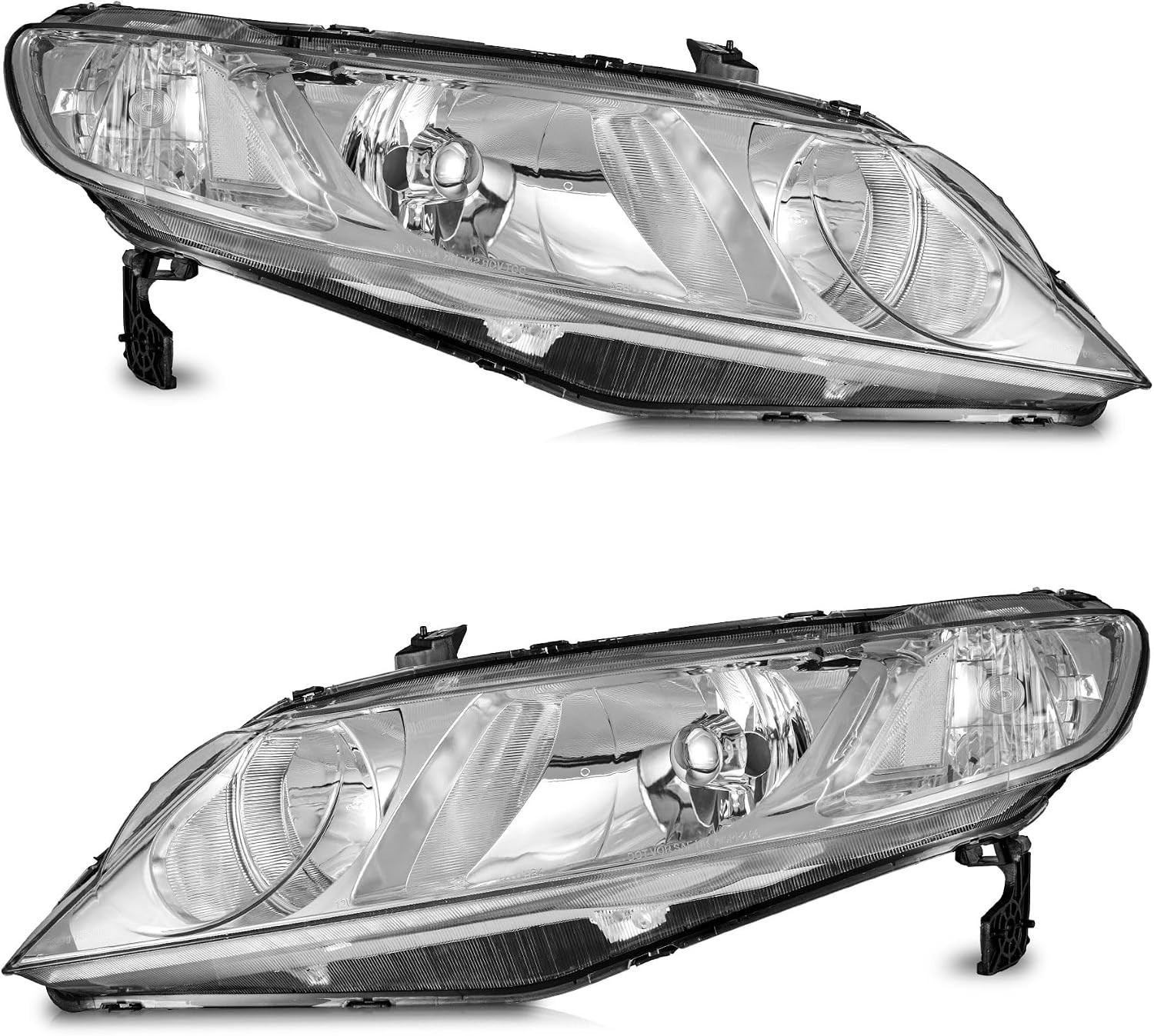 Halogen Headlights Assembly for 2006-2011 Honda Civic 4 door | Clear Lens Chrome