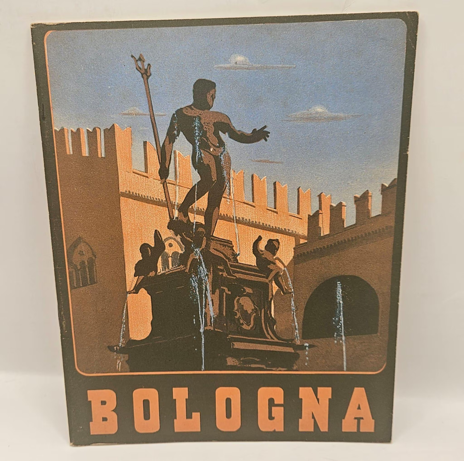 1938 Bologna Italy ENIT Travel Brochure Art Deco Neptune Fountain English Paper