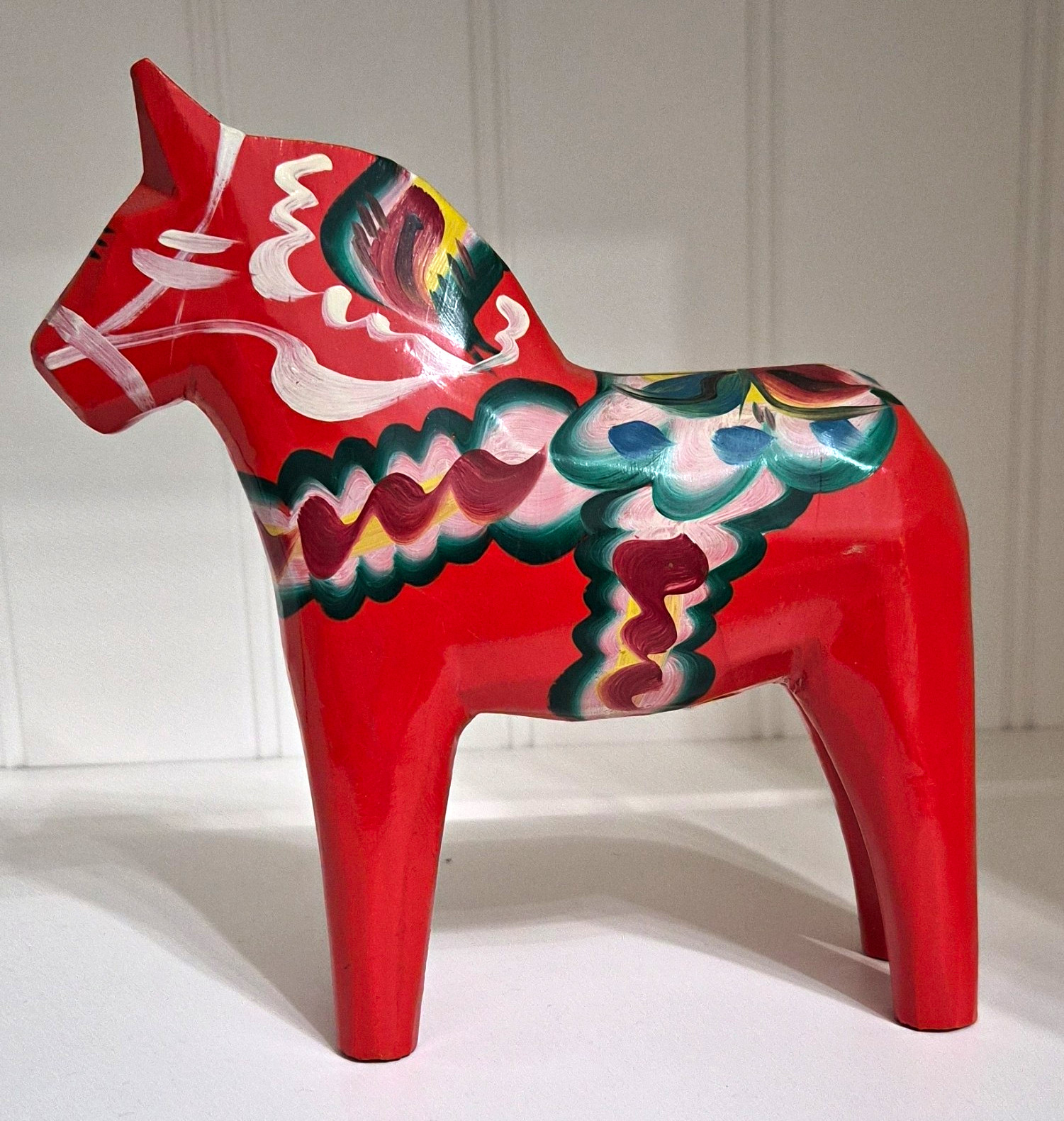 Nils Olsson Swedish Hand Painted Wood Dala Horse Figurine Red 6in 1976