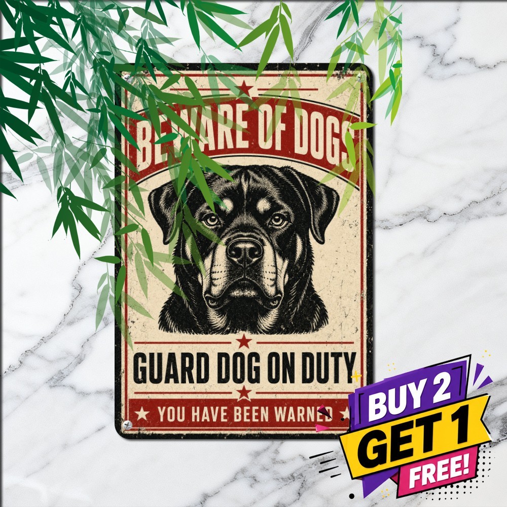 Beware Of Dog Rottweiler Security Guard Warning Metal Tin Sign Fence Gate Plaque