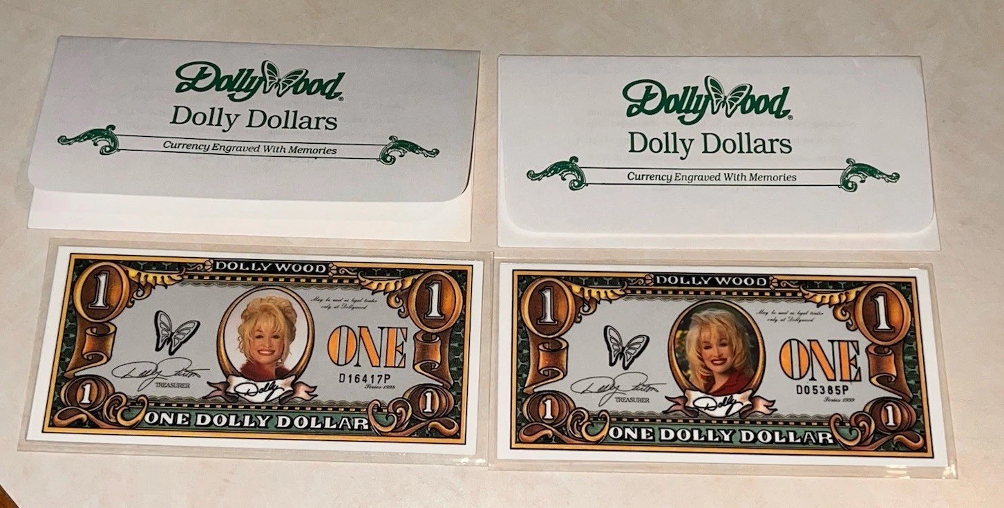 Dollywood Dolly Dollars Souvenir Bill w/ Envelope 1998 & 1999 (READ DESCRIPTION)